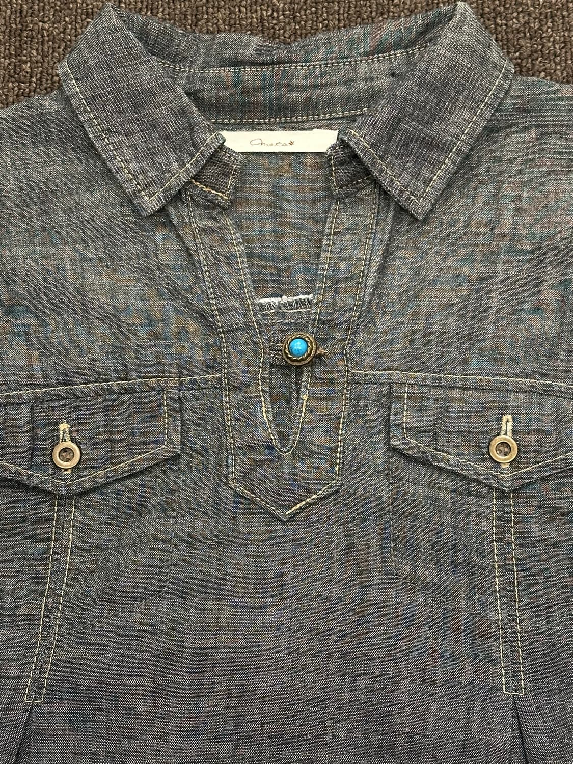 M)Japanese vintage 여성 터키석 버튼 샴브레이 셔츠 상품이미지2