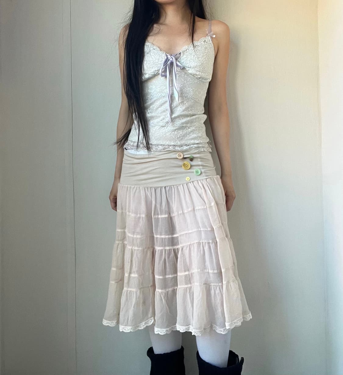 Sheer button chiffon skirt 상품이미지4