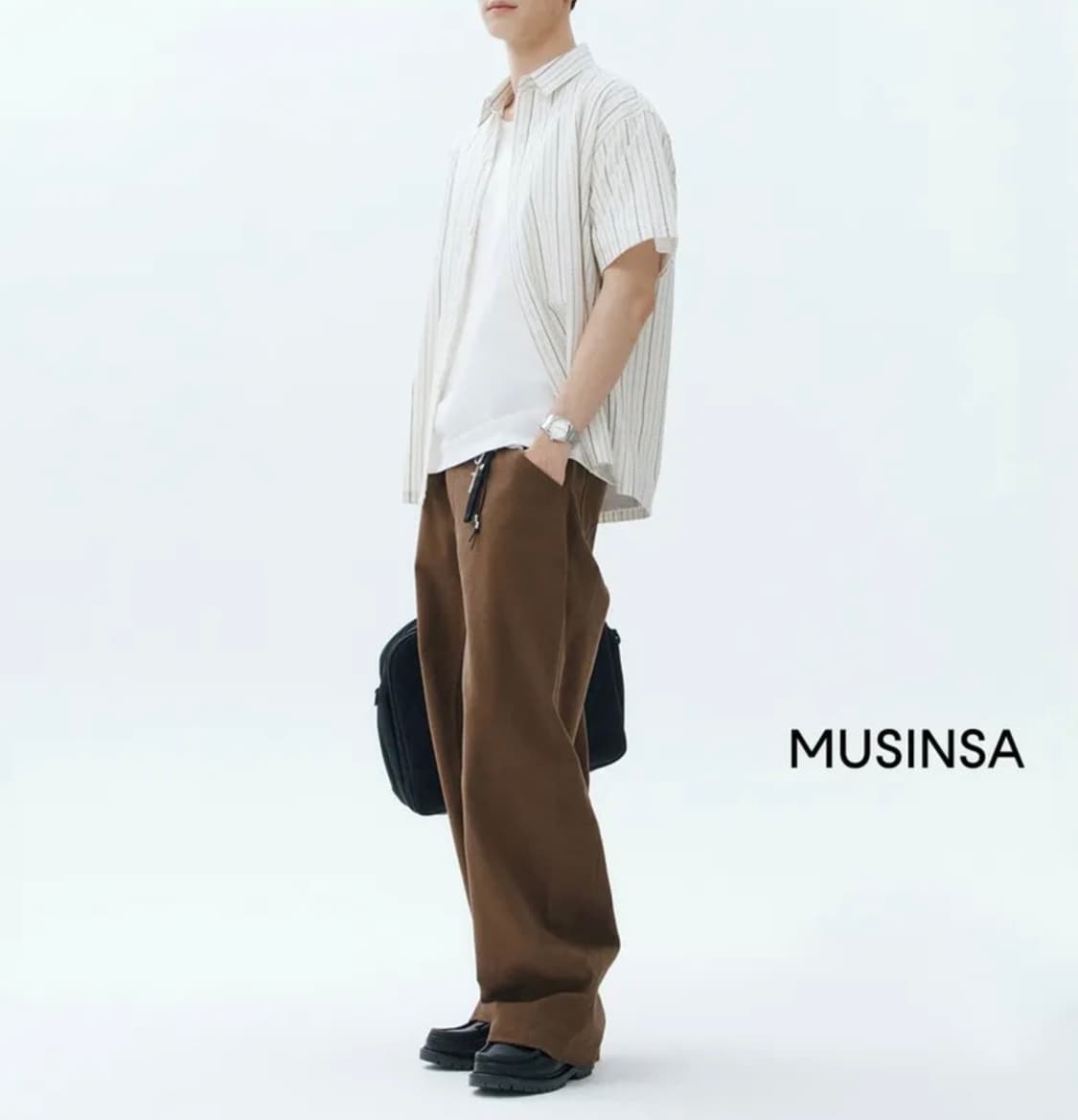 파르티멘토 커브드 절개 와이드 치노팬츠 브라운(S) 배기팬츠유니클로키뮤어 상품이미지5