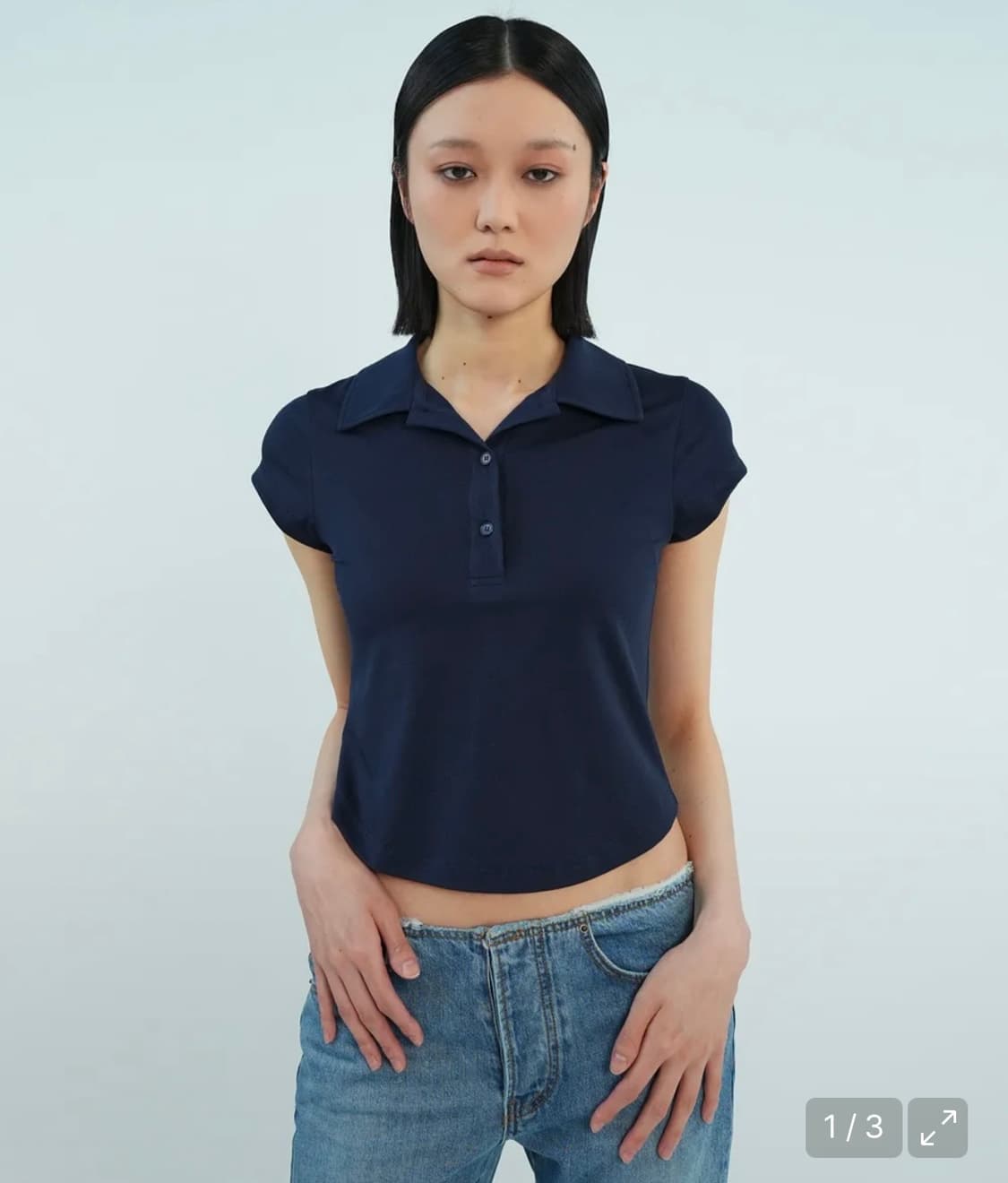 큐리티 슬림 스판 카라 티셔츠 네이비 상품이미지1