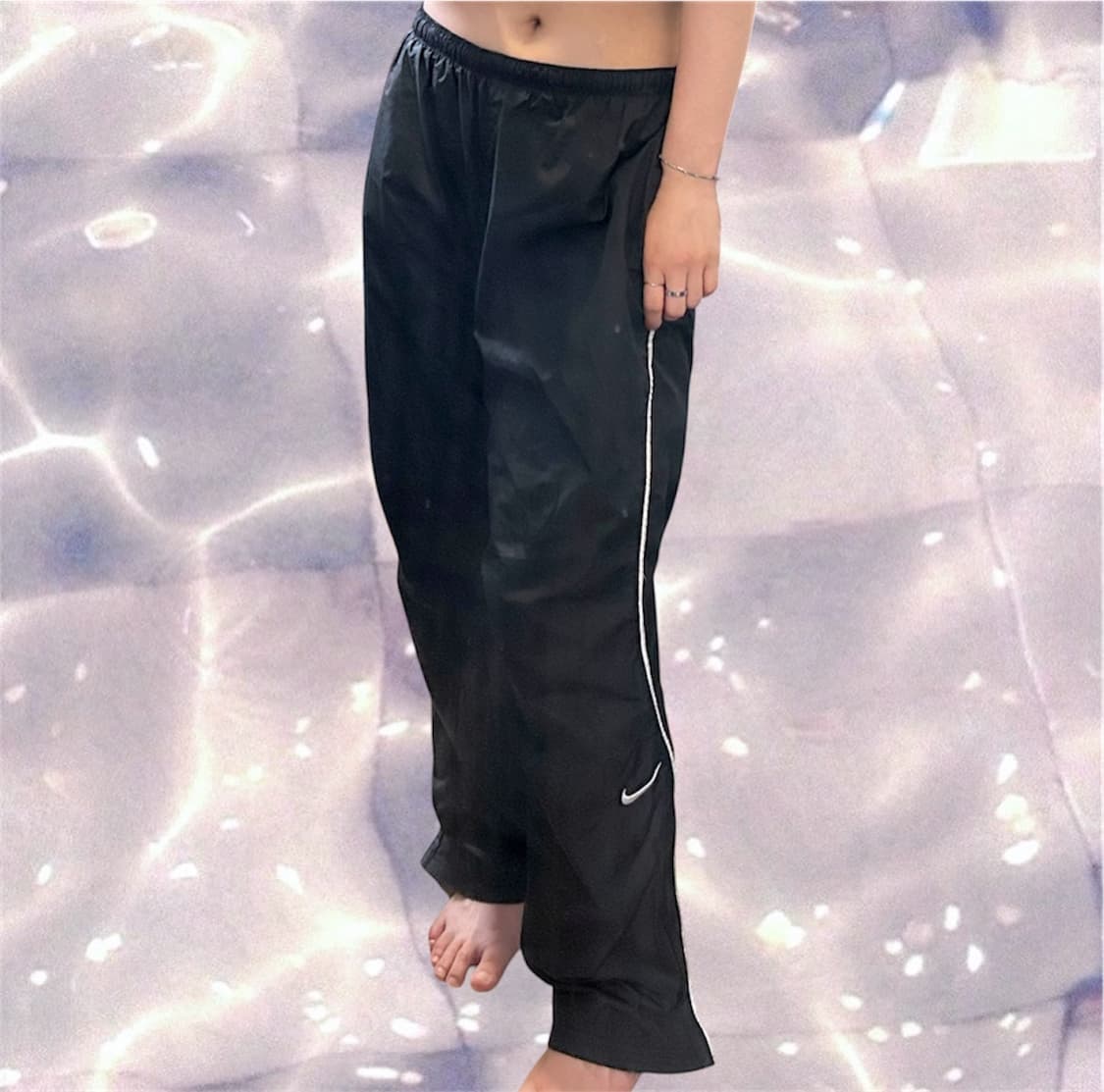 00s 나이키 스우시 블랙 화이트 와이드 트랙 팬츠 M 상품이미지2