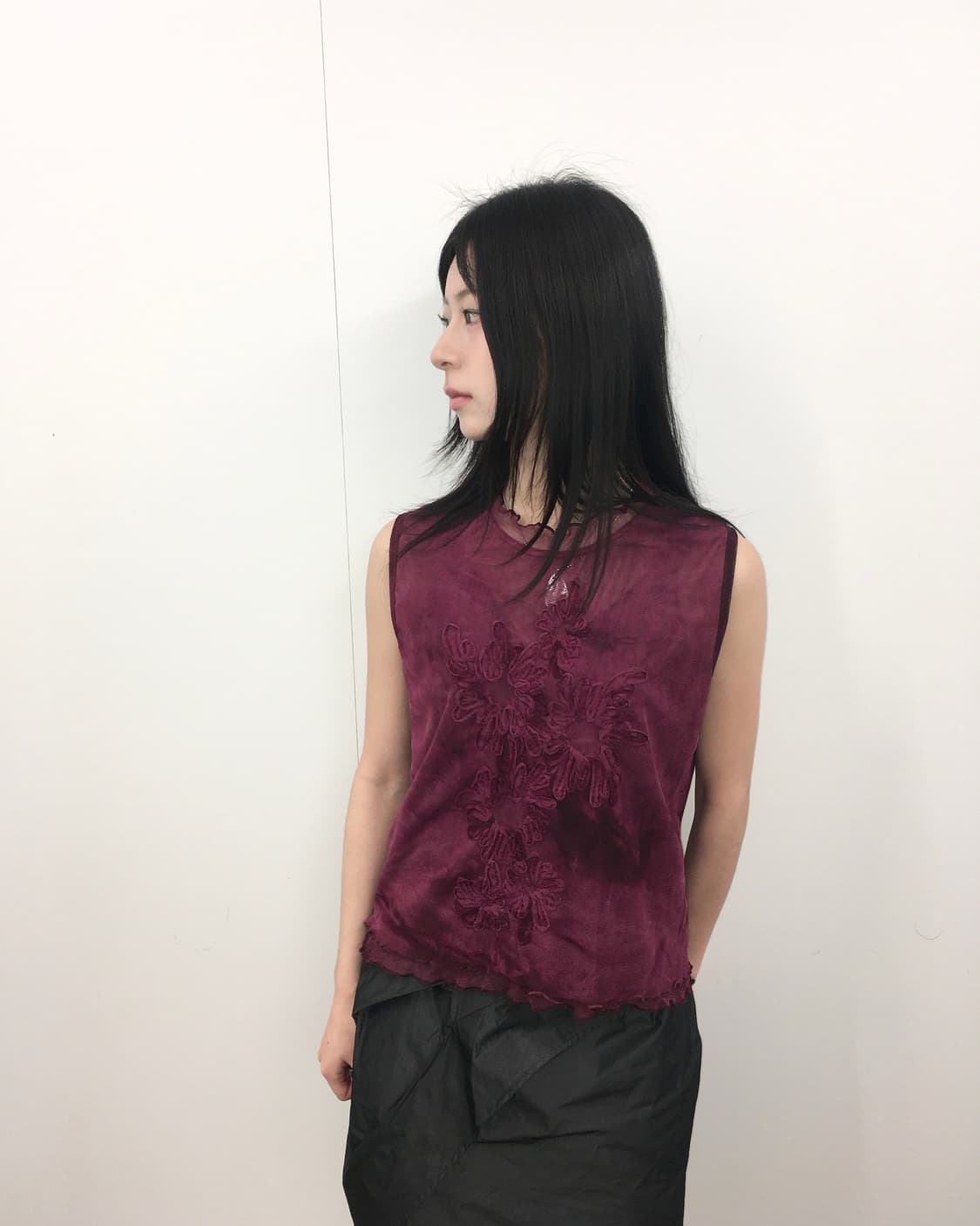 버건디 플라워 슬리브리스 상품이미지1