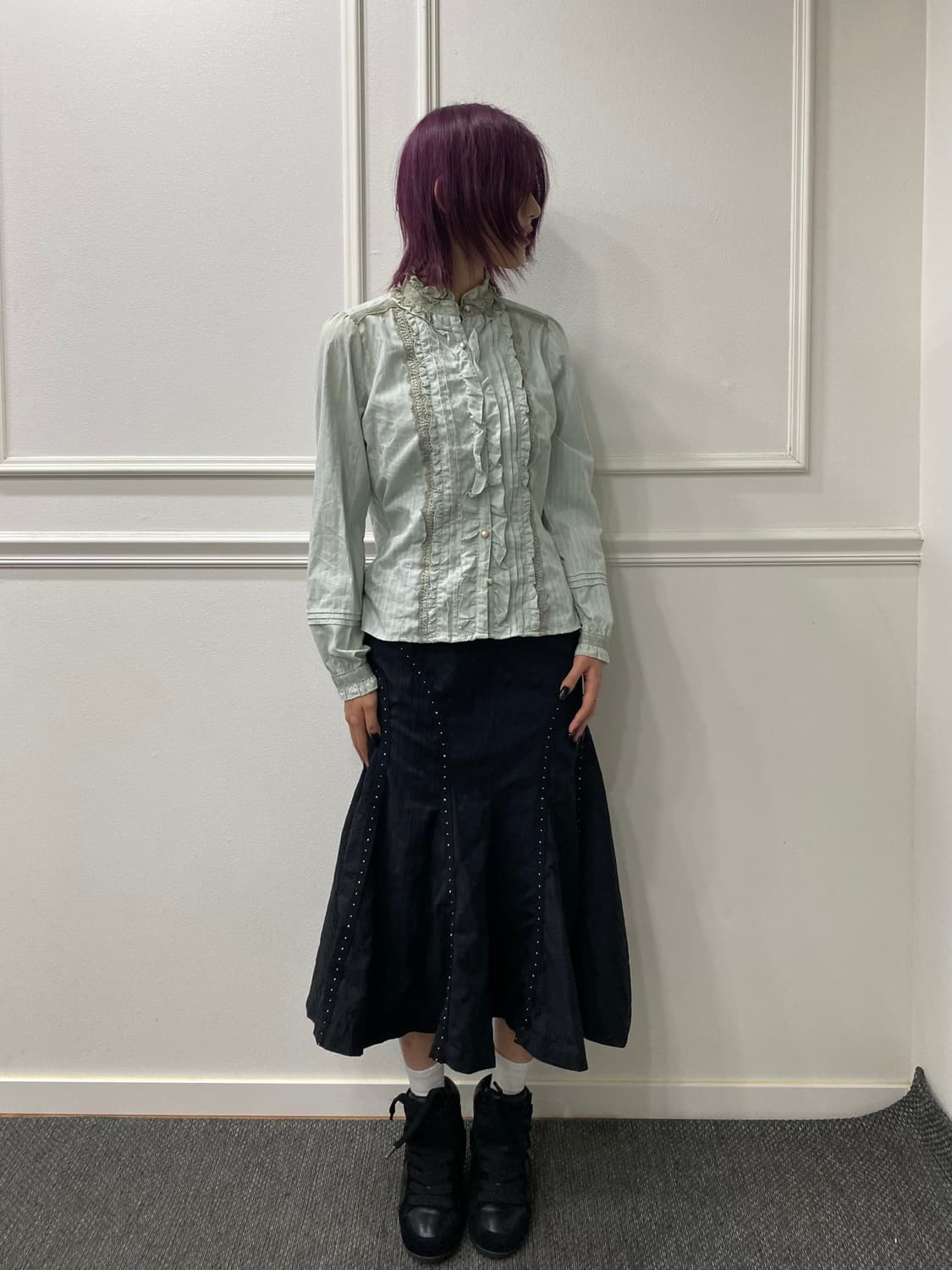 [Axes Femme]Frill&Pearl button Mint Shir 상품이미지1