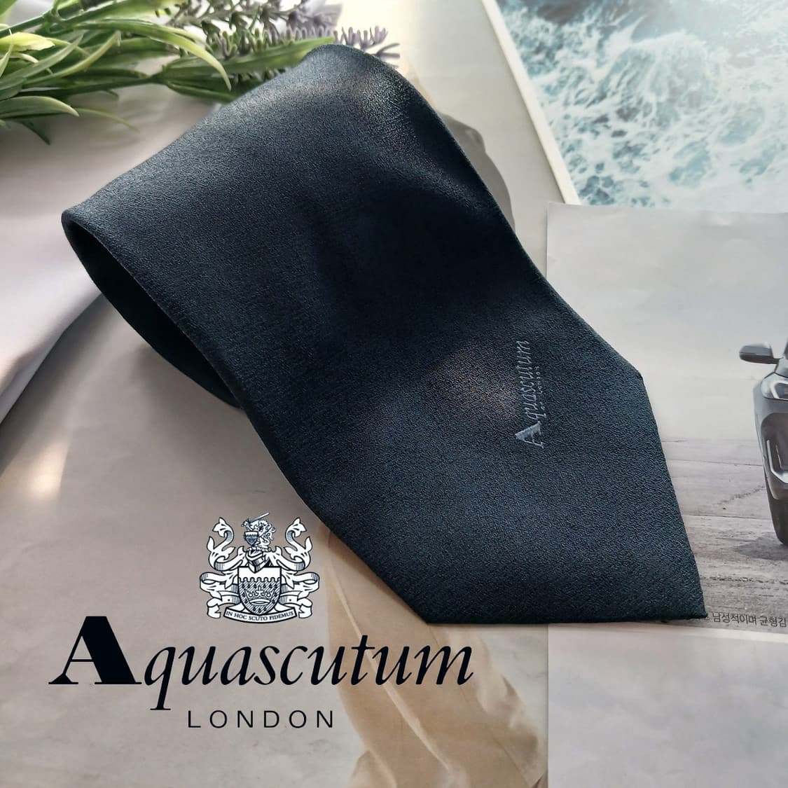 아쿠아스큐텀 실크 솔리드 로고 넥타이 9.6cm A+등급 A18679
 상품이미지1