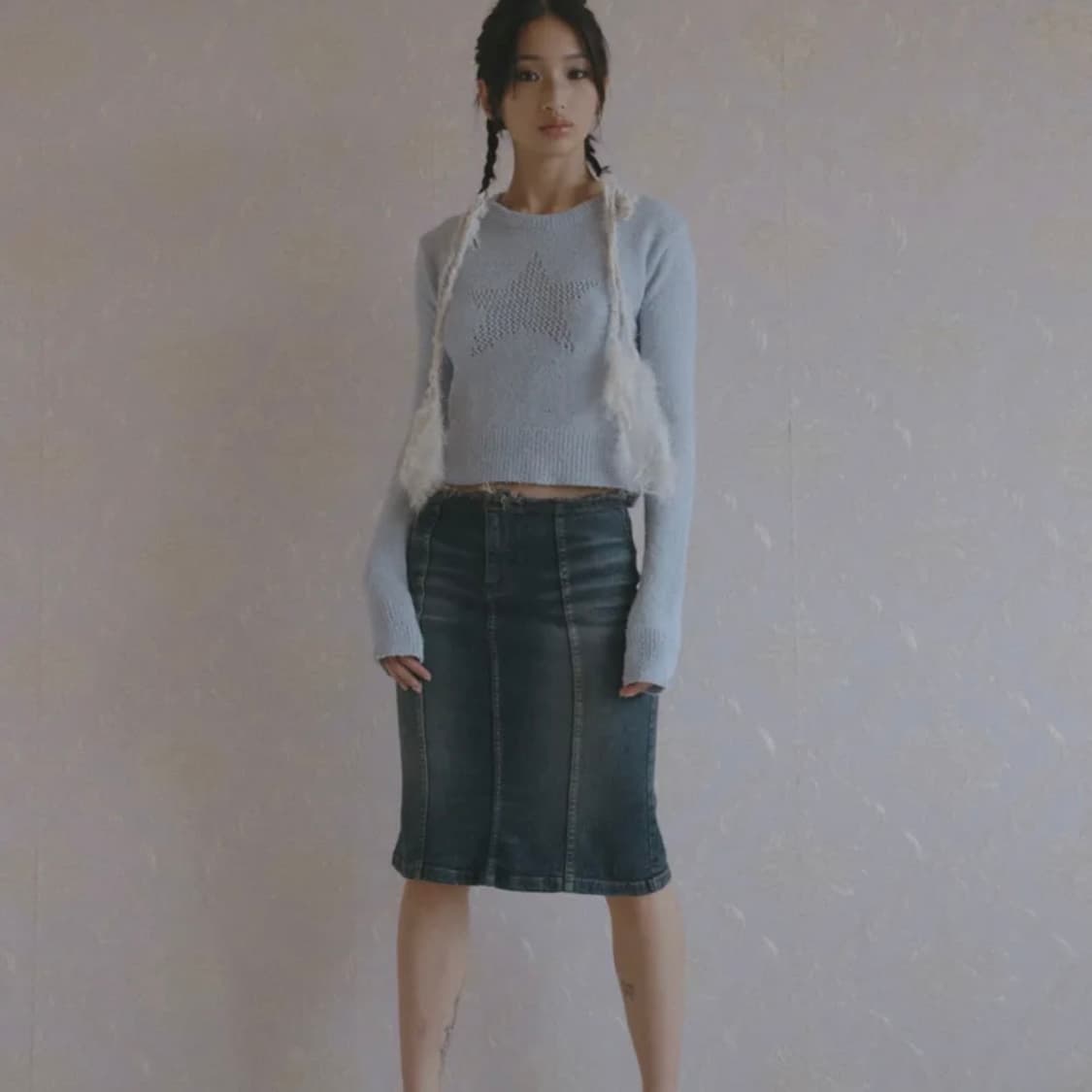 익스파이어드걸 미디 데님 스커트 딥 S 상품이미지1