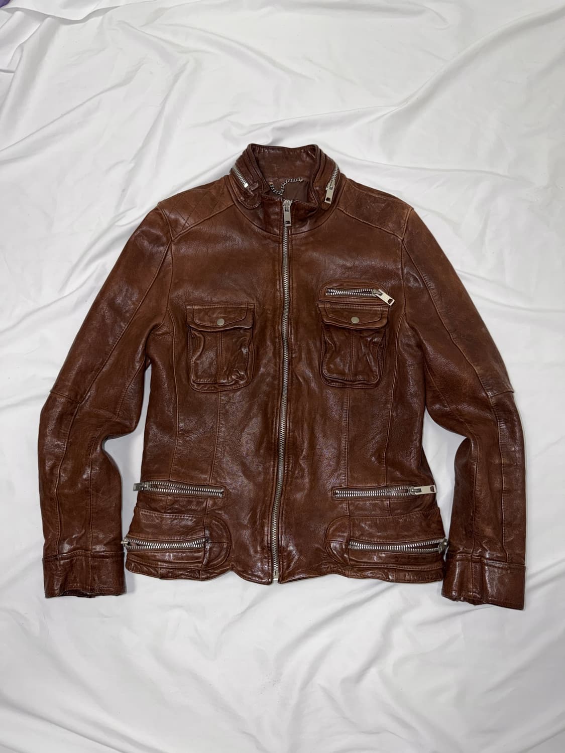 멀티 지퍼 크링클 레더 자켓 상품이미지3