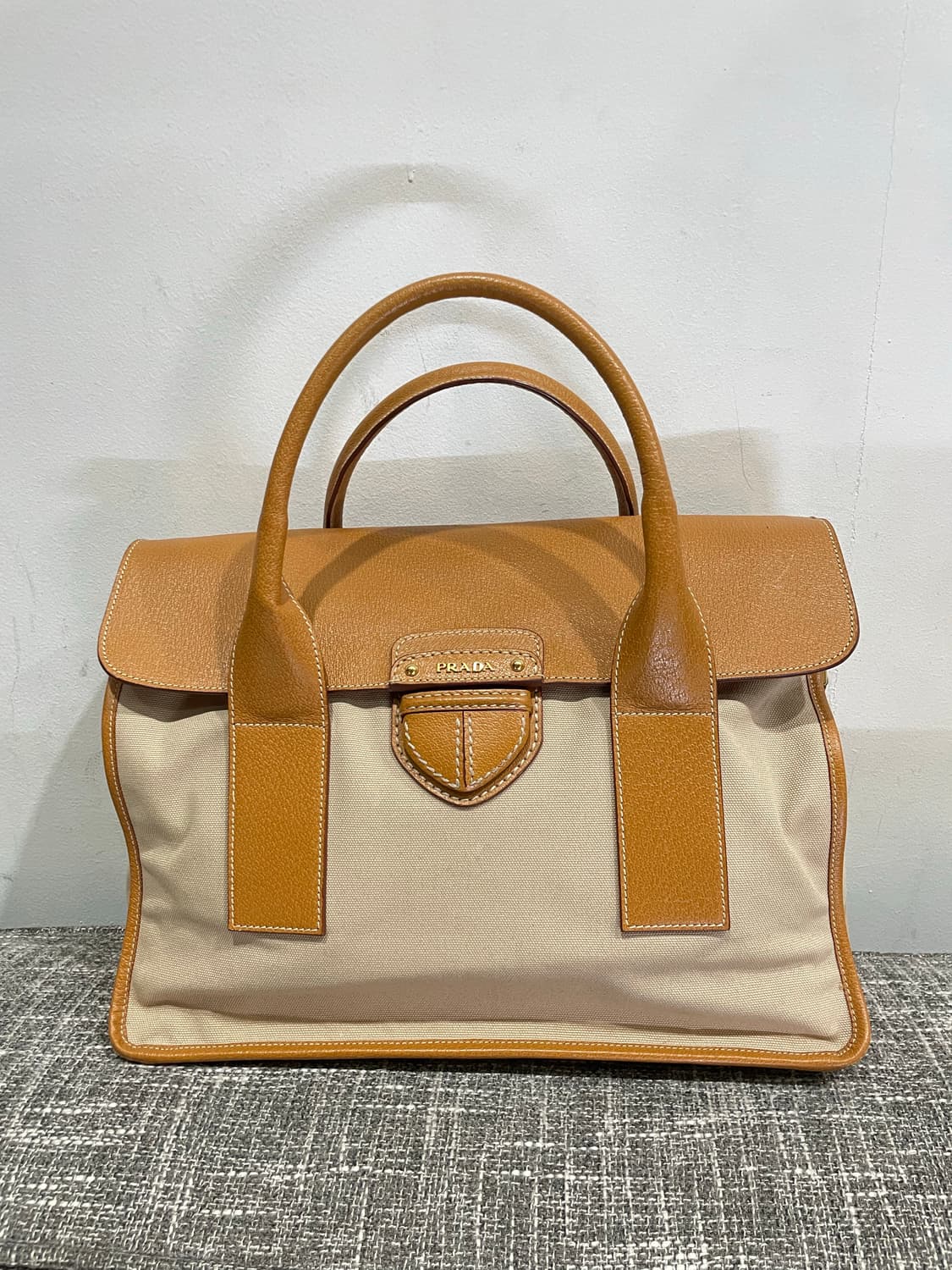 프라다 가죽 캔버스 토트백 베이지/브라운 정품 상품이미지1