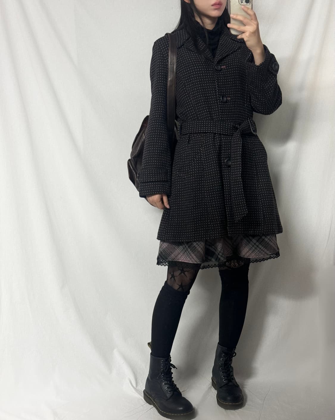 핑크 미니 도트 패턴 울 블렌디드 코트 상품이미지9