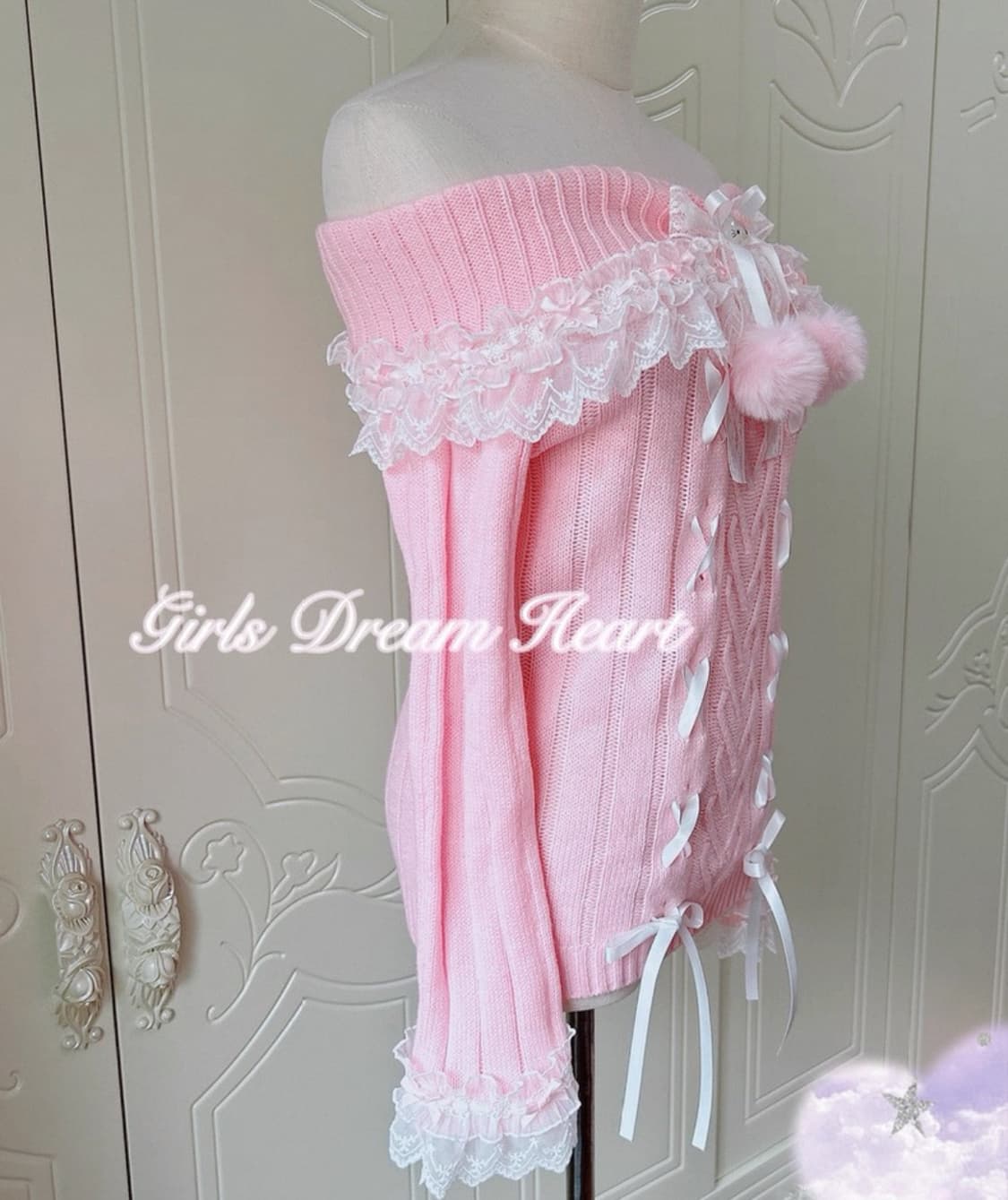 💗 헬로키티 핑크 오프숄더 갸루 캐캐체깔 니트 상품이미지4