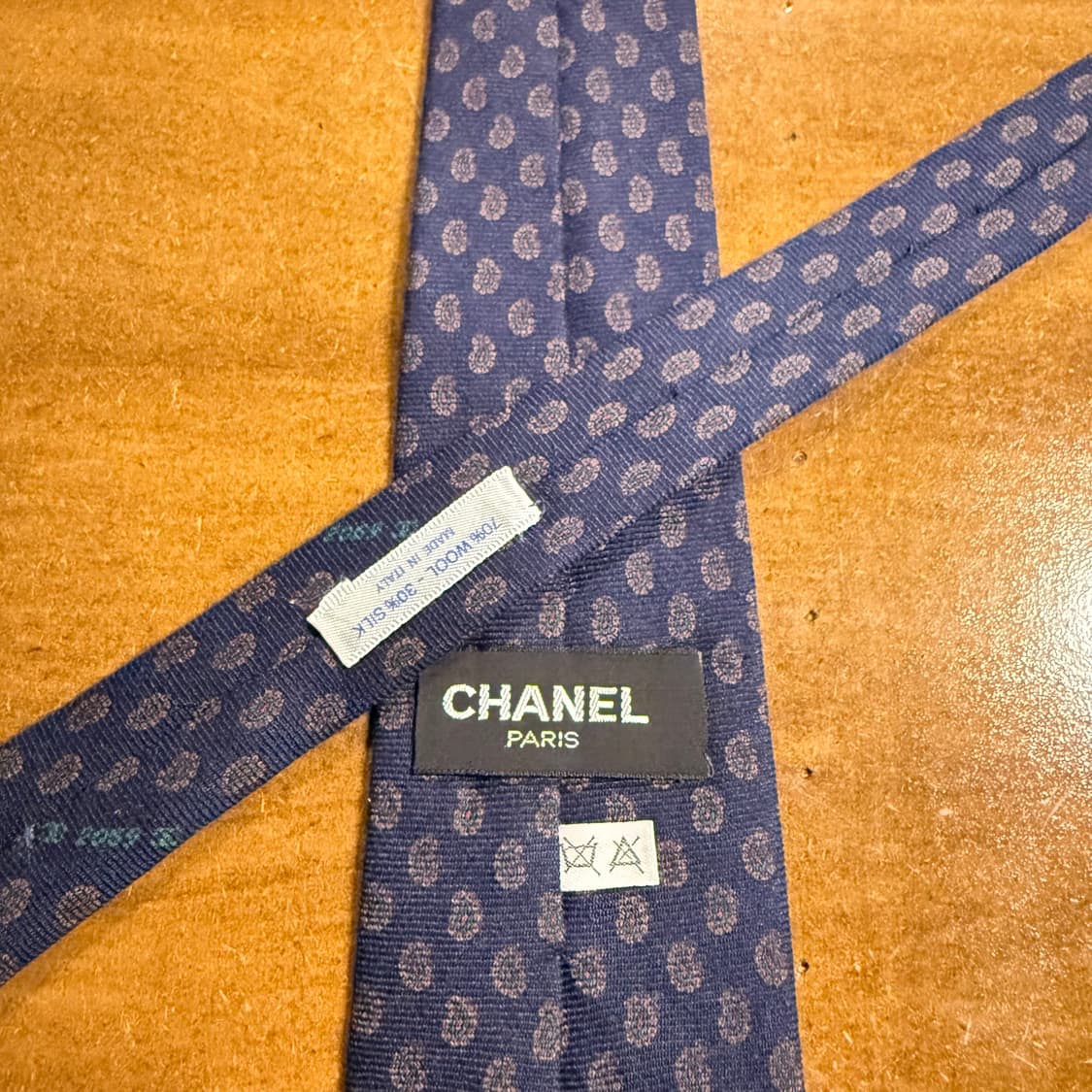 샤넬 CHANEL 네이비 페이즐리 실크, 울 넥타이 상품이미지2