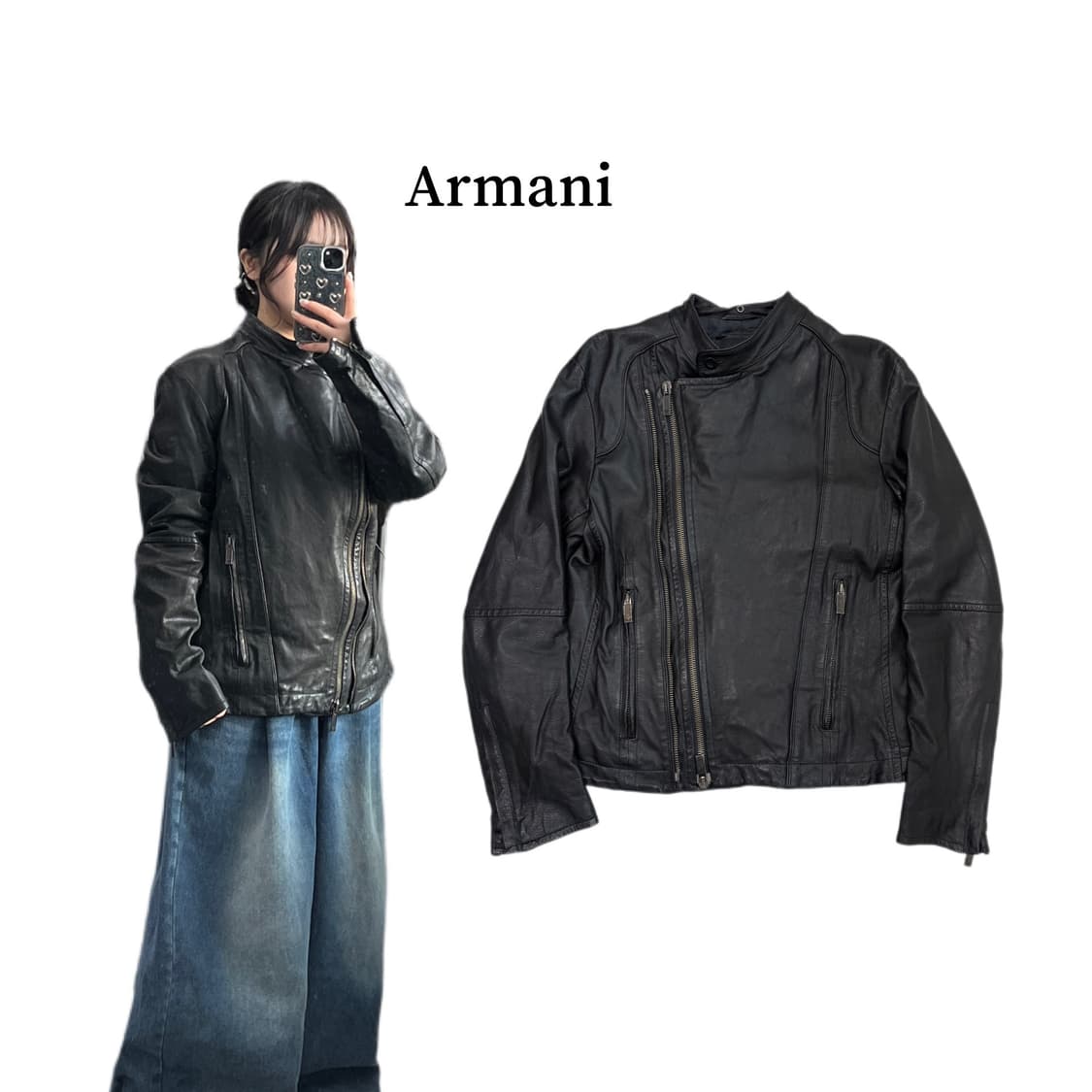 아르마니 리얼레더 염소가죽 사선 라이더 릭오웬스맛 가죽자켓 상품이미지1