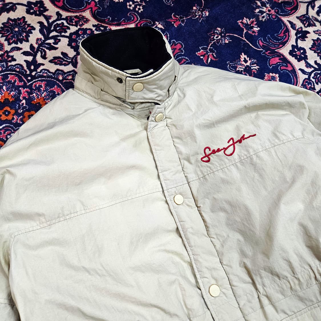 SeanJohn 빈티지 레드자수 덕다운 패딩 점퍼 L size 상품이미지4