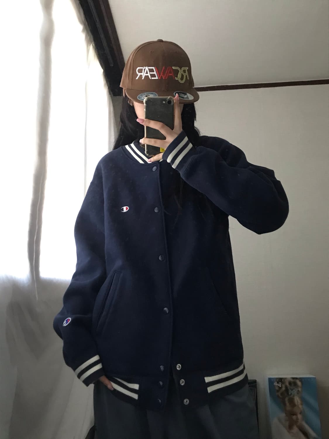 챔피온 네이비 오버핏 바시티자켓 상품이미지1