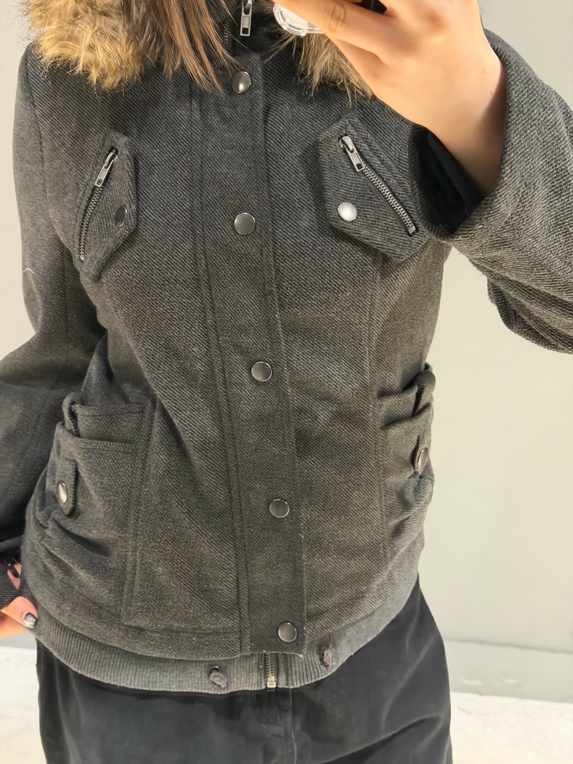 fur trimming multi pocket short coat 상품이미지5