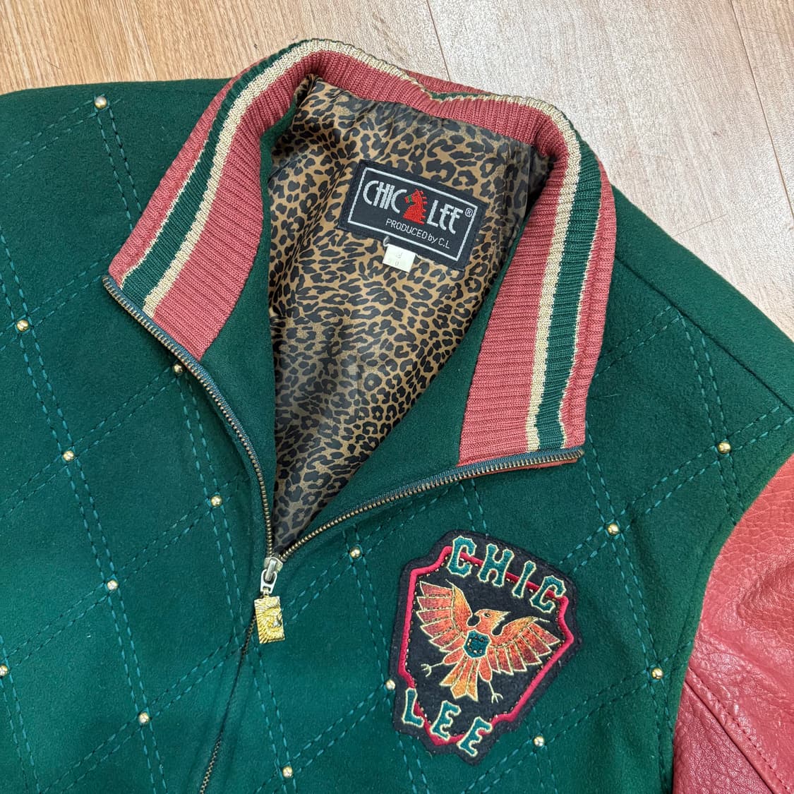 90s 칙리 레더 울 바시티 자켓 상품이미지5