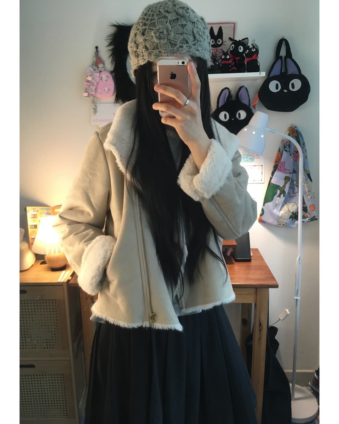 vintage fur trimmed rider jacket beige 상품이미지2