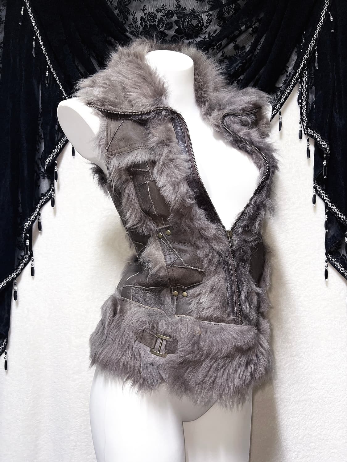 리얼레더 양가죽 퍼트리밍 베스트 조끼 무스탕 y2k 오네갸루 펑크 핀터  상품이미지2