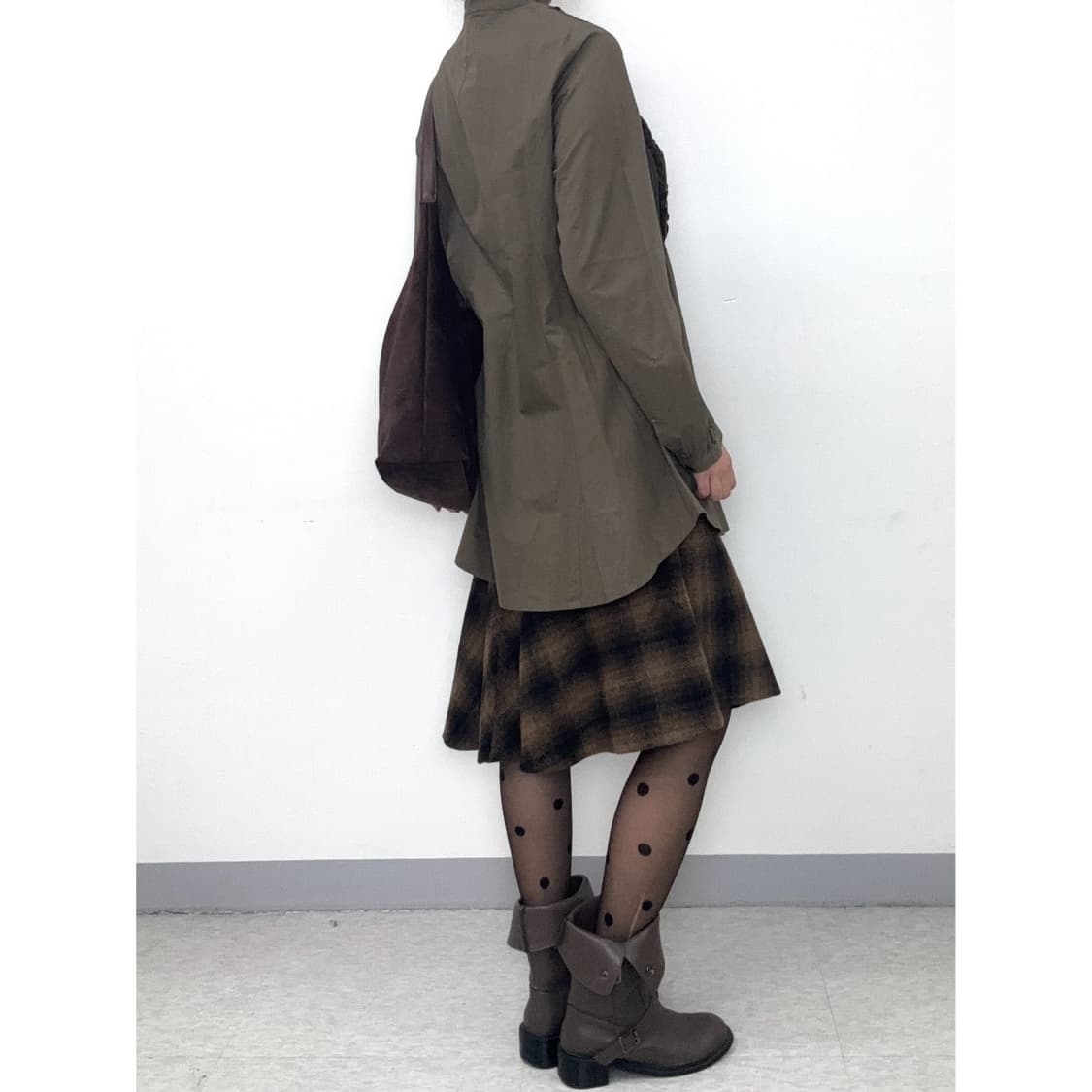 빈티지 브라운 프릴 셔츠 원피스 상품이미지4