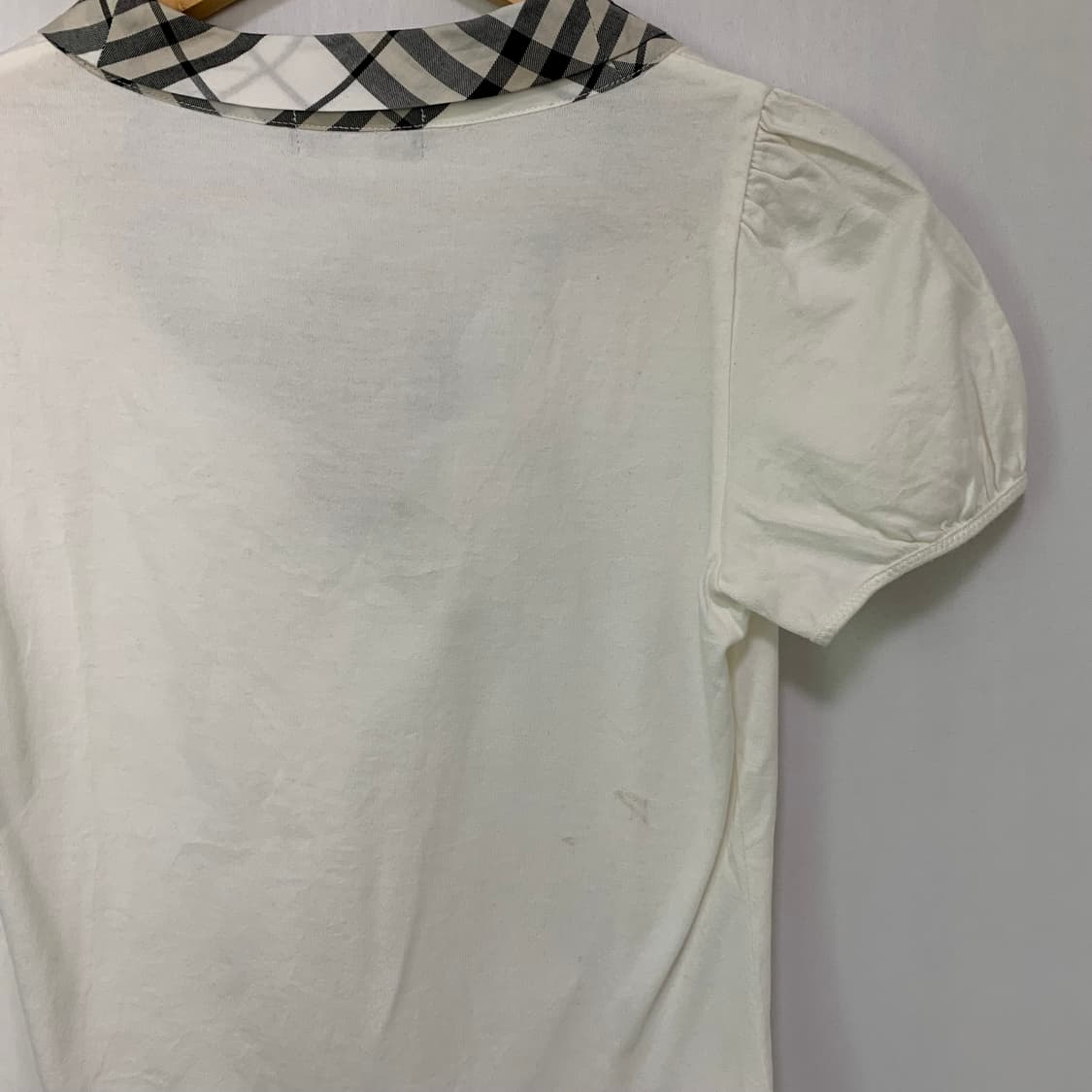 버버리 세일러 퍼프 소매 반팔 티셔츠 블라우스 아이보리 딱붙 상품이미지7