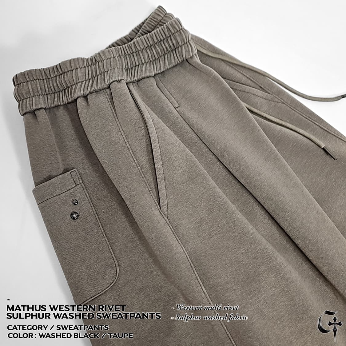 Mathus 웨스턴 리벳 설퍼 스웨트 팬츠 (washed black) 상품이미지2