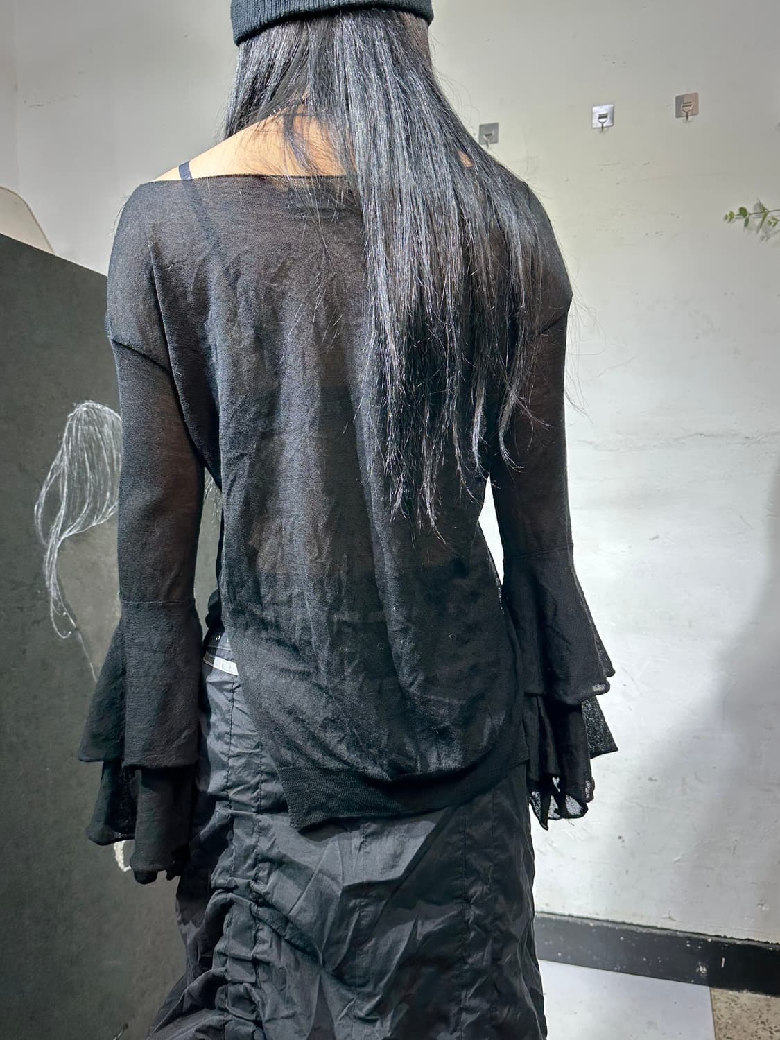 Jpn 고딕 시스루 프릴 디테일 슬리브 탑 M 상품이미지6