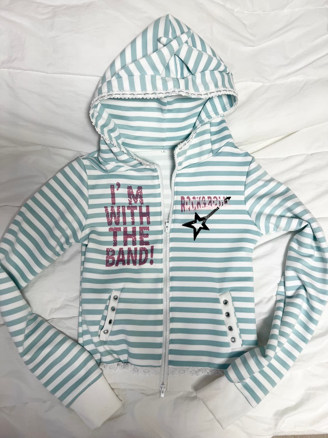 민트 스트라이프 후드집업 새상품 상품이미지1