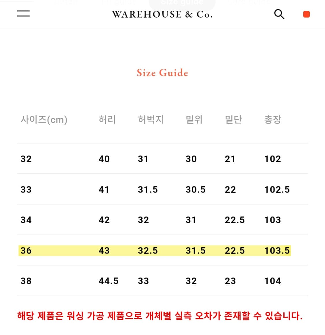 웨어하우스 Lot 2ND-HAND 1001 USED WASH 36 상품이미지8