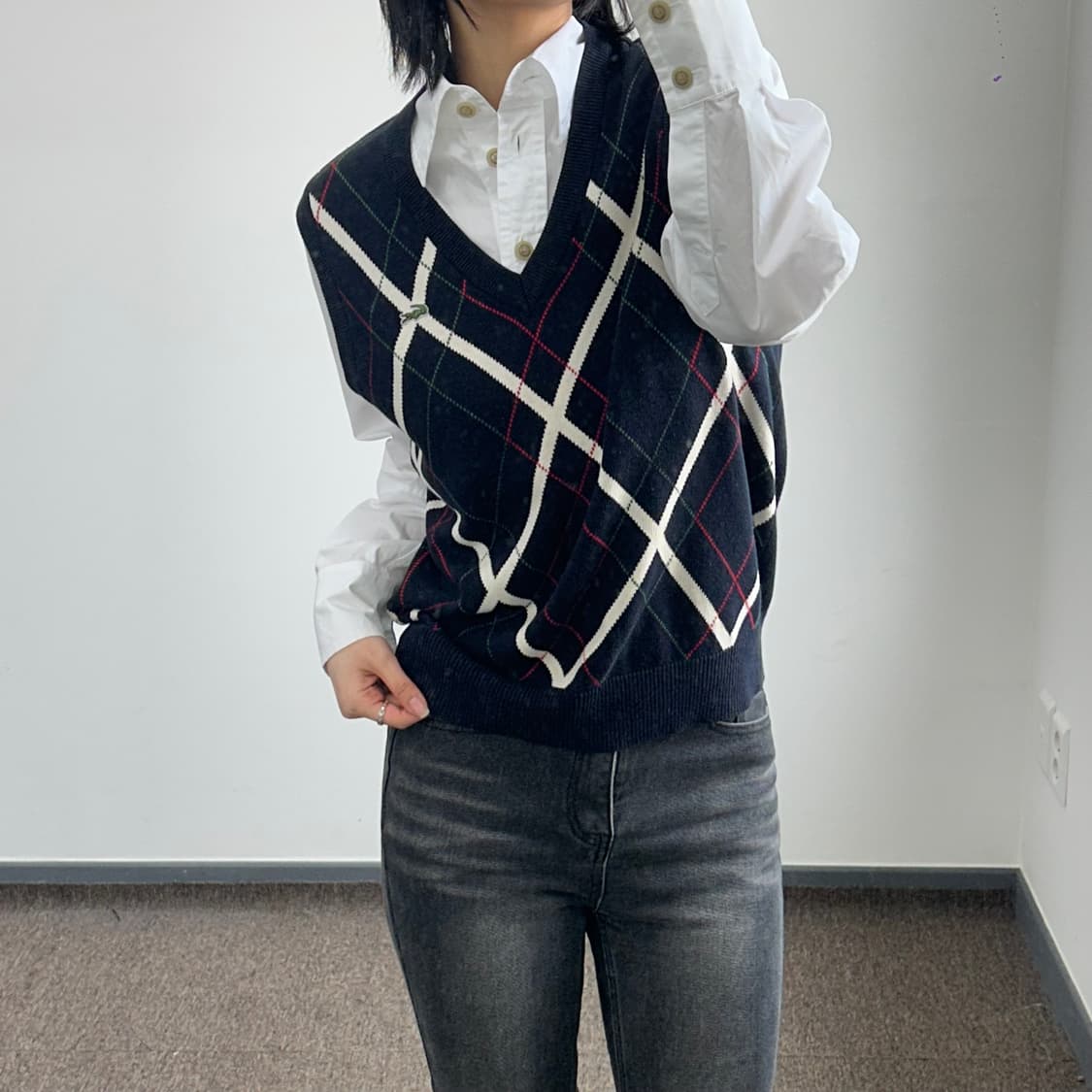 Lacoste 라코스테 다크네이비 아가일 니트 베스트 상품이미지2