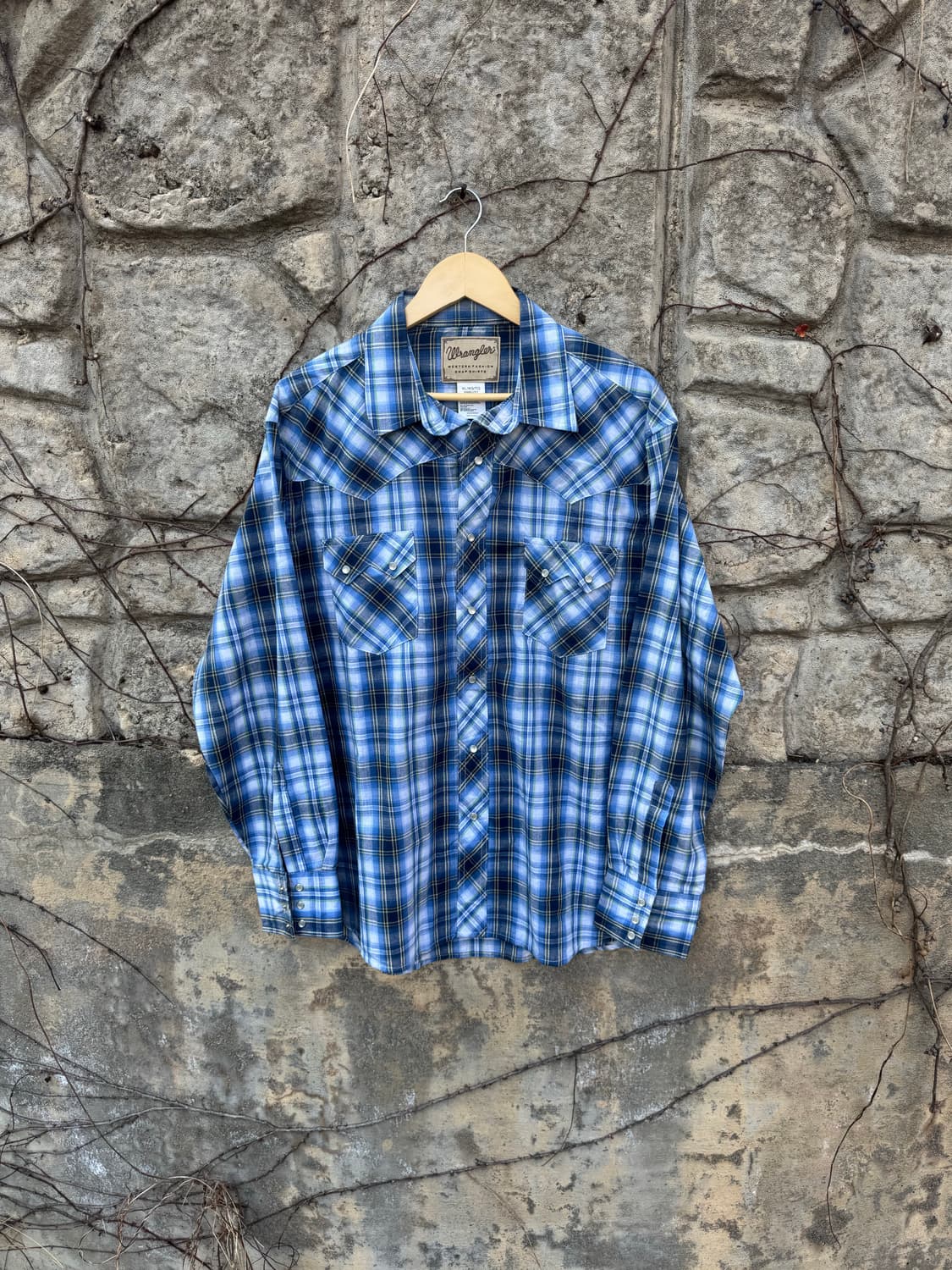 랭글러 빈티지 웨스턴 체크 셔츠 블루 xl 상품이미지1