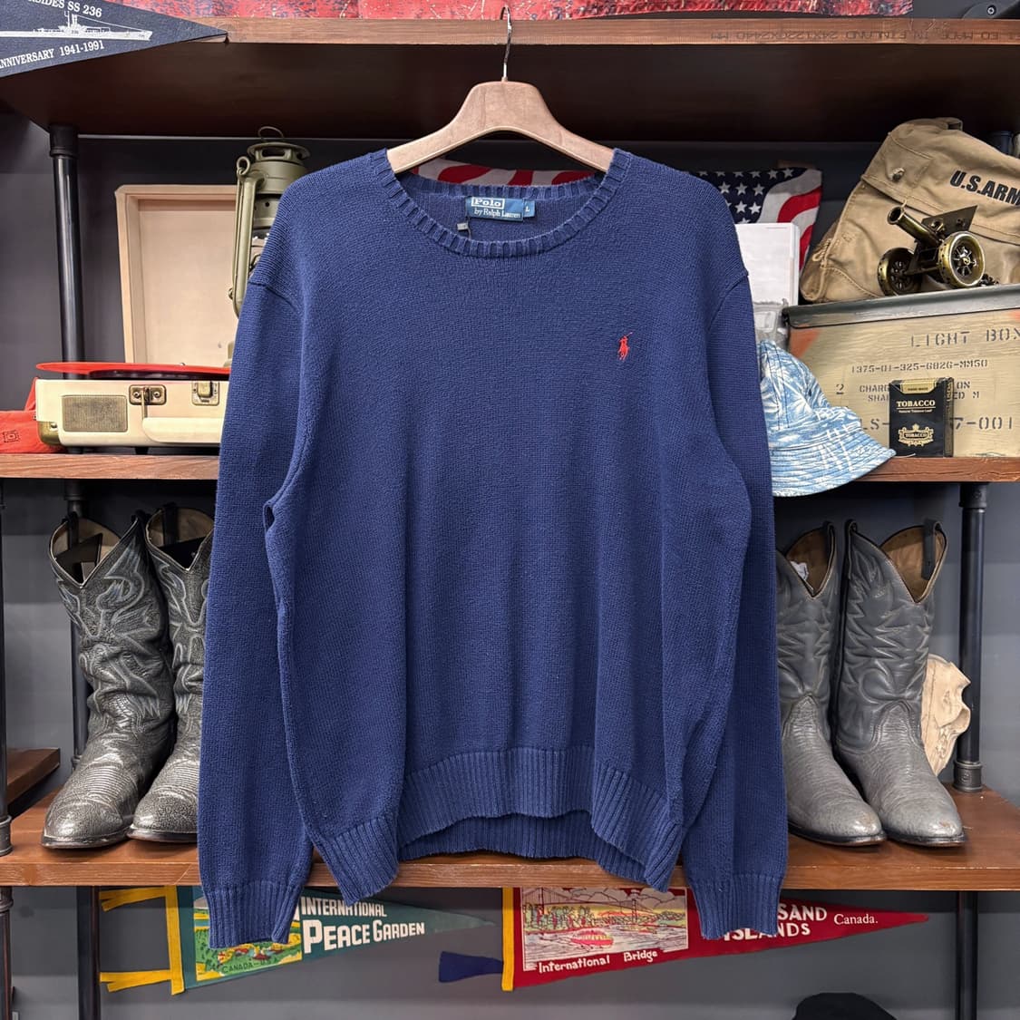 00s 폴로 랄프로렌 플레인 코튼 크루넥 니트 스웨터 레드포니 N724 상품이미지1