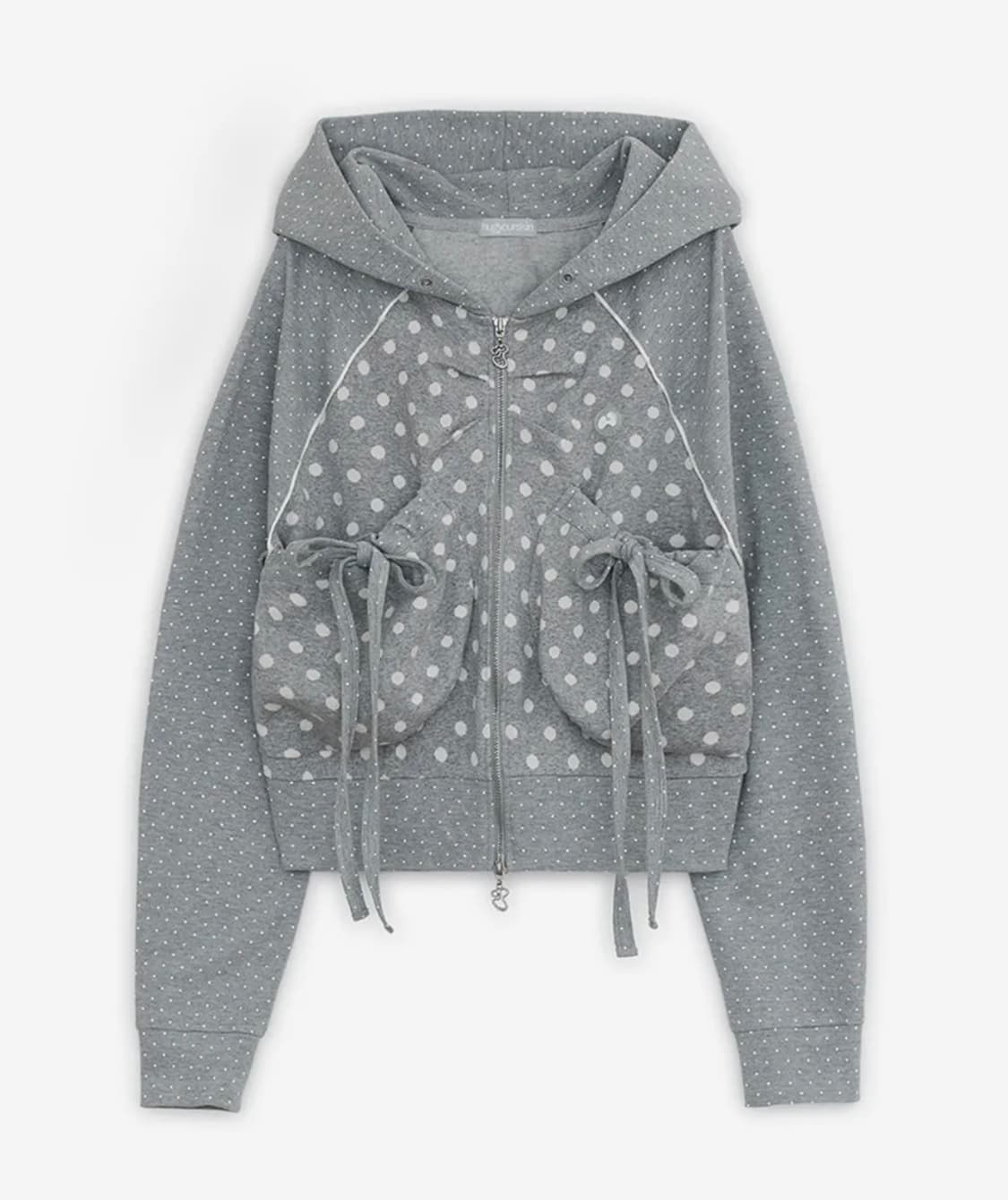 허그유어스킨 도트 빅 포켓 후드집업 그레이 상품이미지1