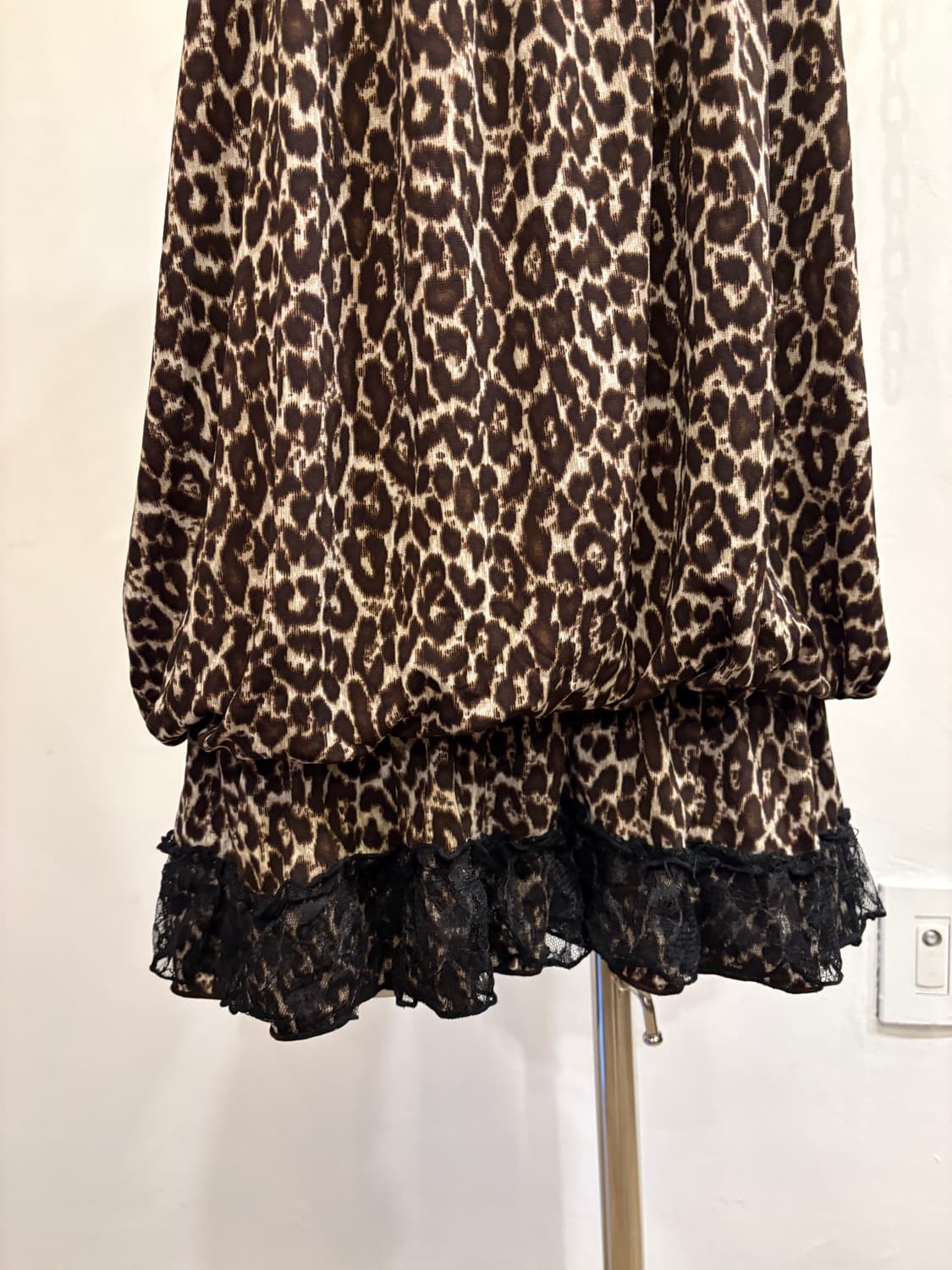레오파드 패턴 레이스 브라운 슬리브리스 원피스 갸루 상품이미지3