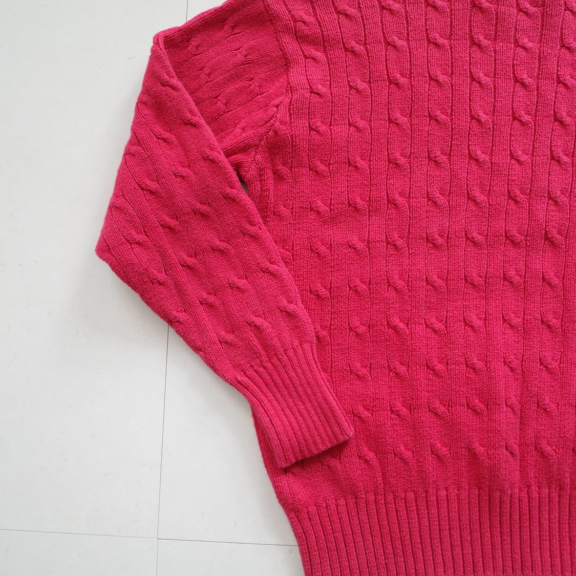 90s 폴로 랄프로렌 레드 케이블 코튼 니트 L 상품이미지8