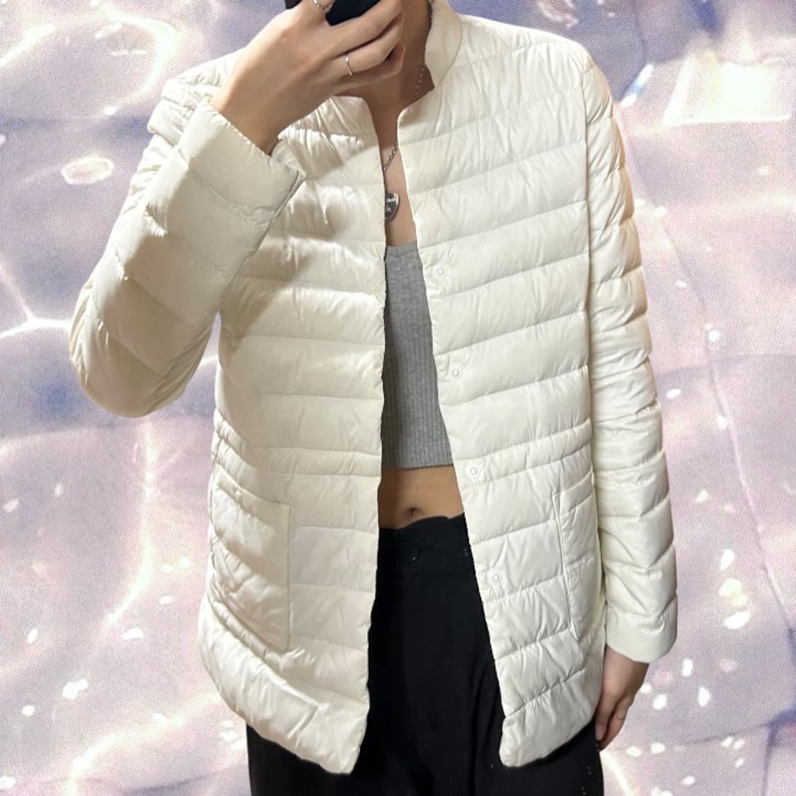 멜본 포켓 구스다운 경량패딩 아이보리 화이트 90 상품이미지2