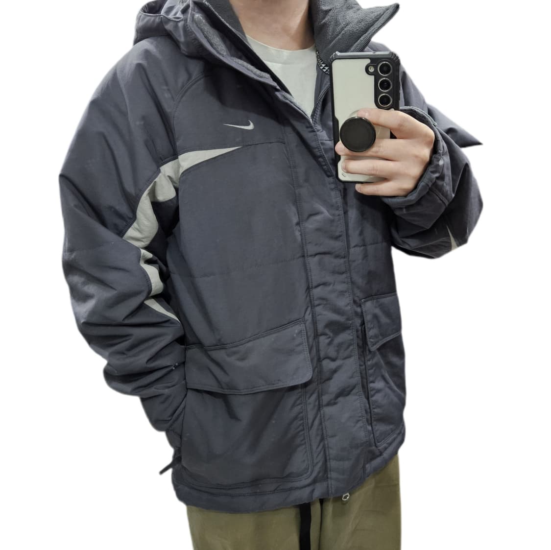 00's 나이키 올드스쿨 패딩 파카 다크그레이 S 95-100 상품이미지2