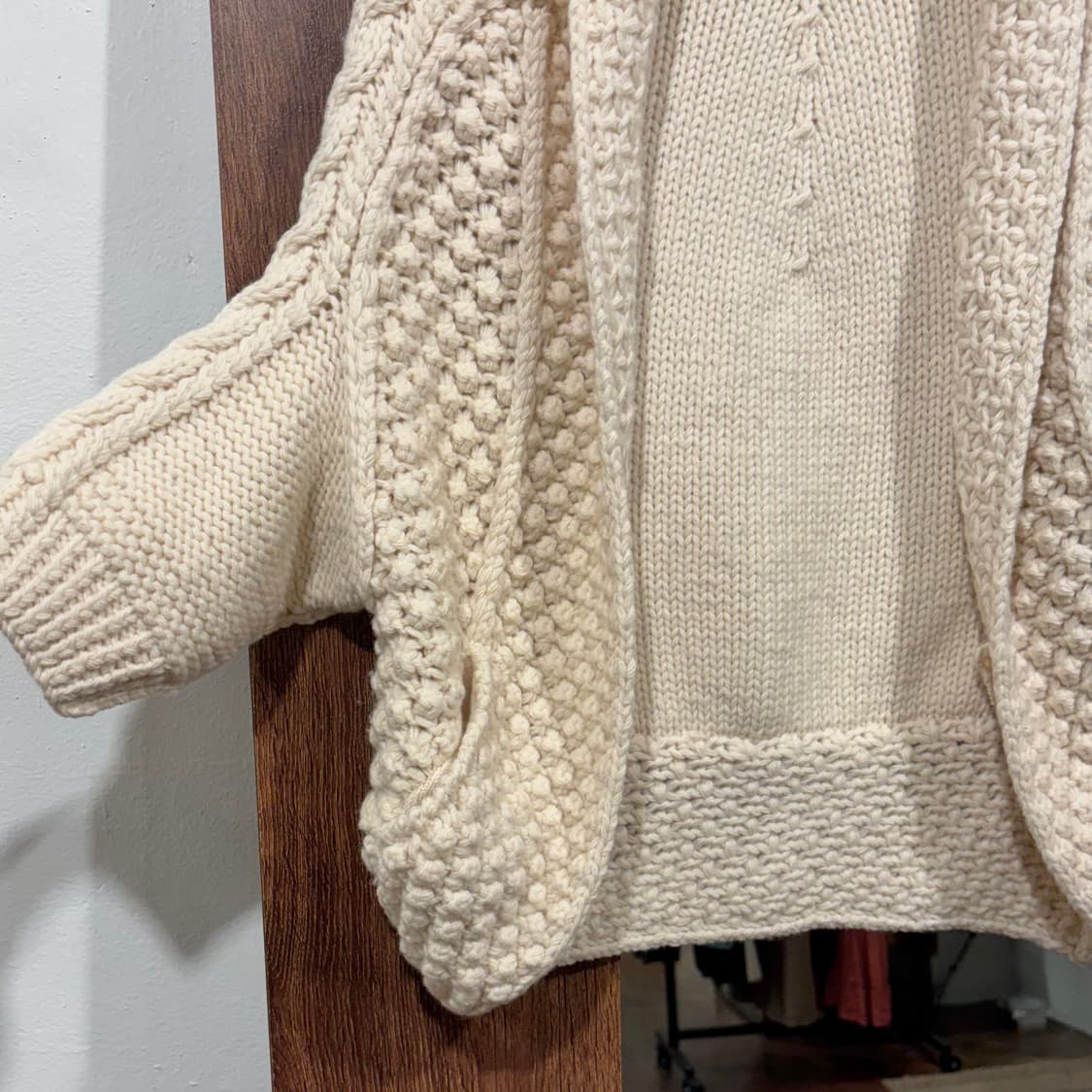 일본 빈티지 아이보리 울100 모리 숄카라 7부 도톰 가디건 상품이미지5