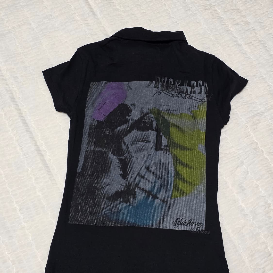 버커루 빈티지 00s y2k 블랙 카라넥 롱슬리브 반팔티셔츠 상품이미지3