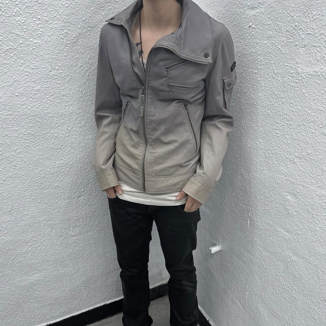 Diesel fade washing asymmetry leather ja 상품이미지6
