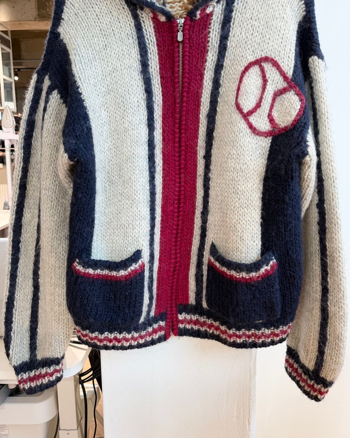 vtg 베이지 베이스볼 핸드메이드 코위찬 가디건 상품이미지6