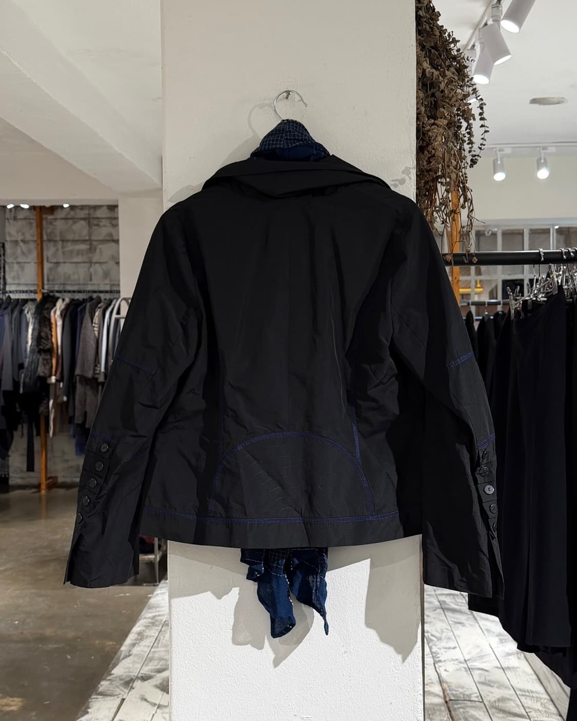 빈티지 블랙 게더링 슬리브 블루 스카프 자켓 상품이미지7