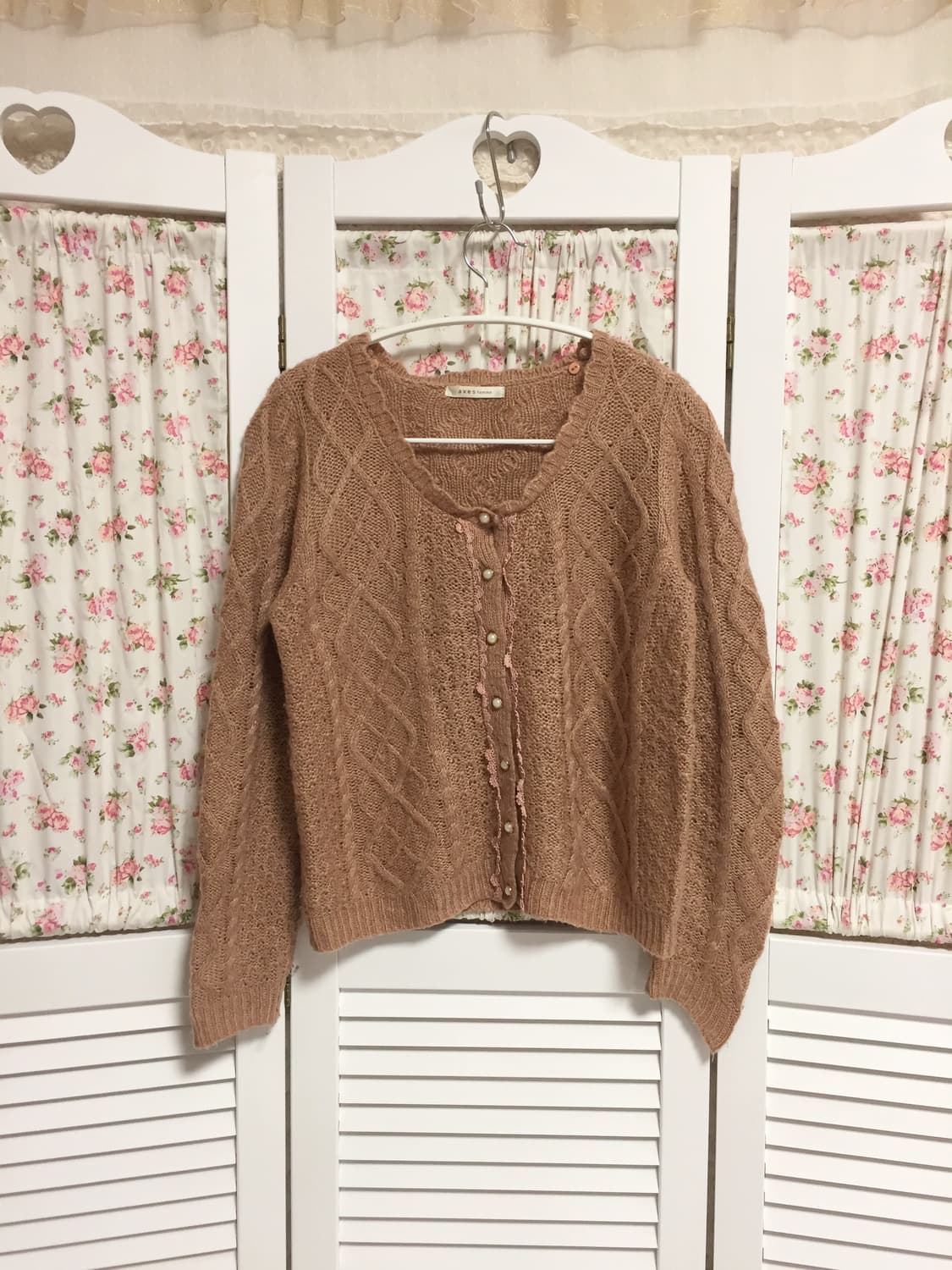 빈티지 엑시즈팜 핑크베이지 니트가디건 상품이미지3