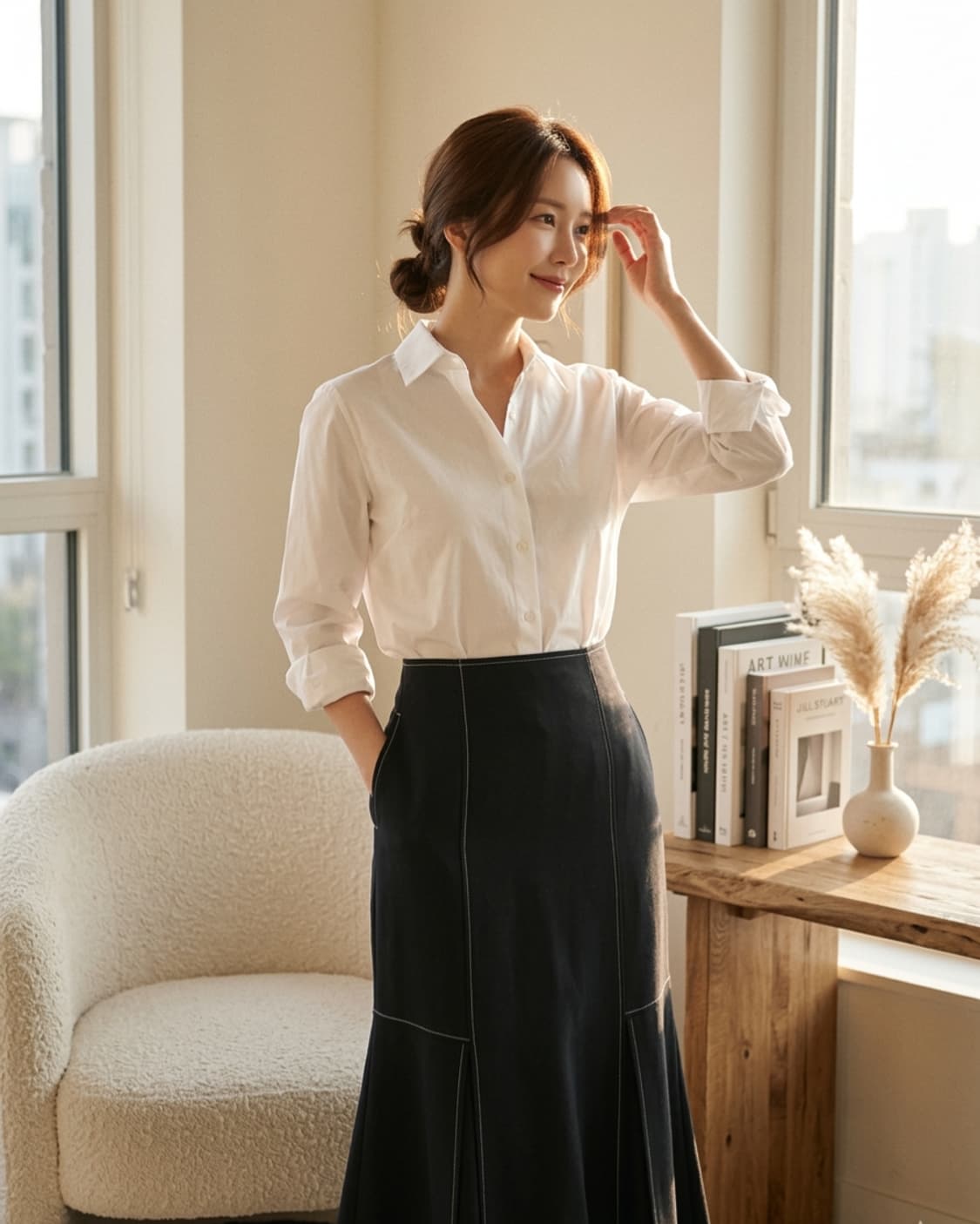 [질스튜어트] 화이트 스티치 머메이드 롱 스커트 (S사이즈) 상품이미지2