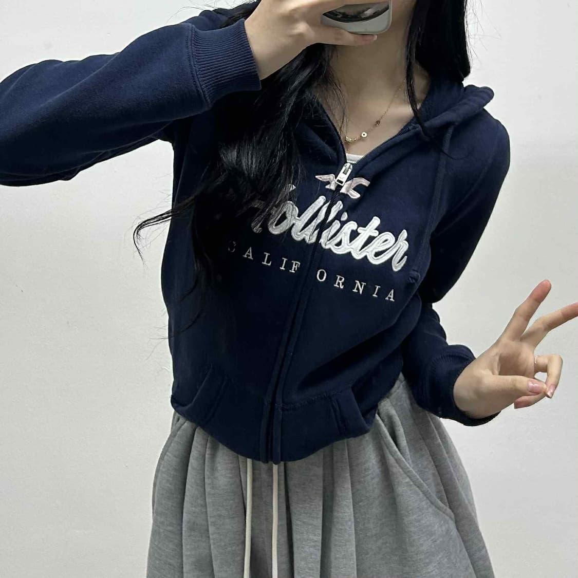 홀리스터 y2k 여리핏 네이비 걸즈 대장급 후드집업 희귀져지(XS) 상품이미지1