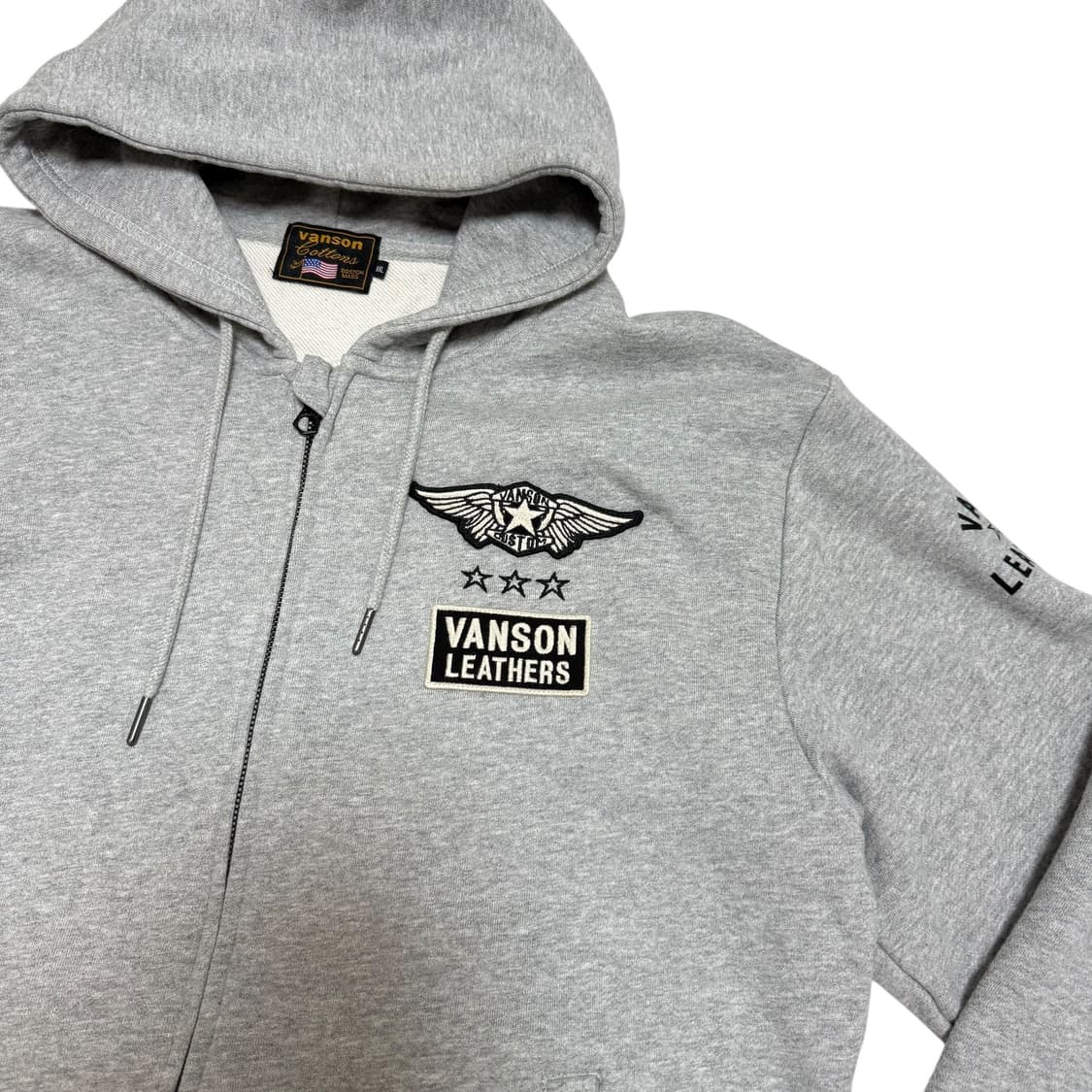vanson 밴슨 레더 스타 별 자수 그레이 블랙 후드집업 상품이미지3