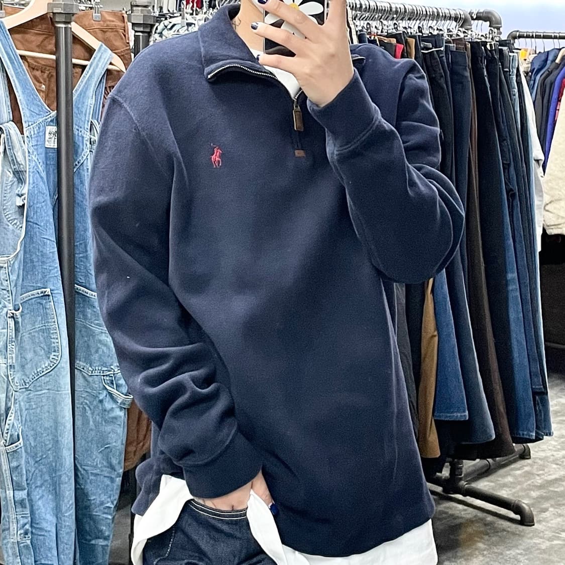 폴로 네이비 반집업 니트 상품이미지1