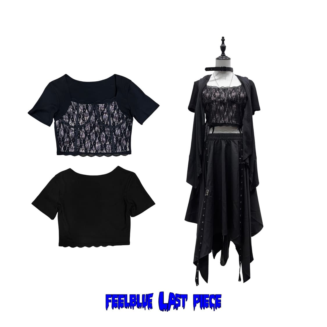 Lace Crop Top with Sheer Corset Top 상품이미지5