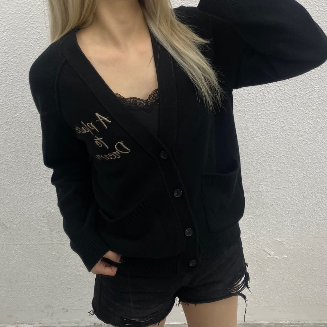 지프 백 성조기 자수 블랙 니트가디건 90 상품이미지1