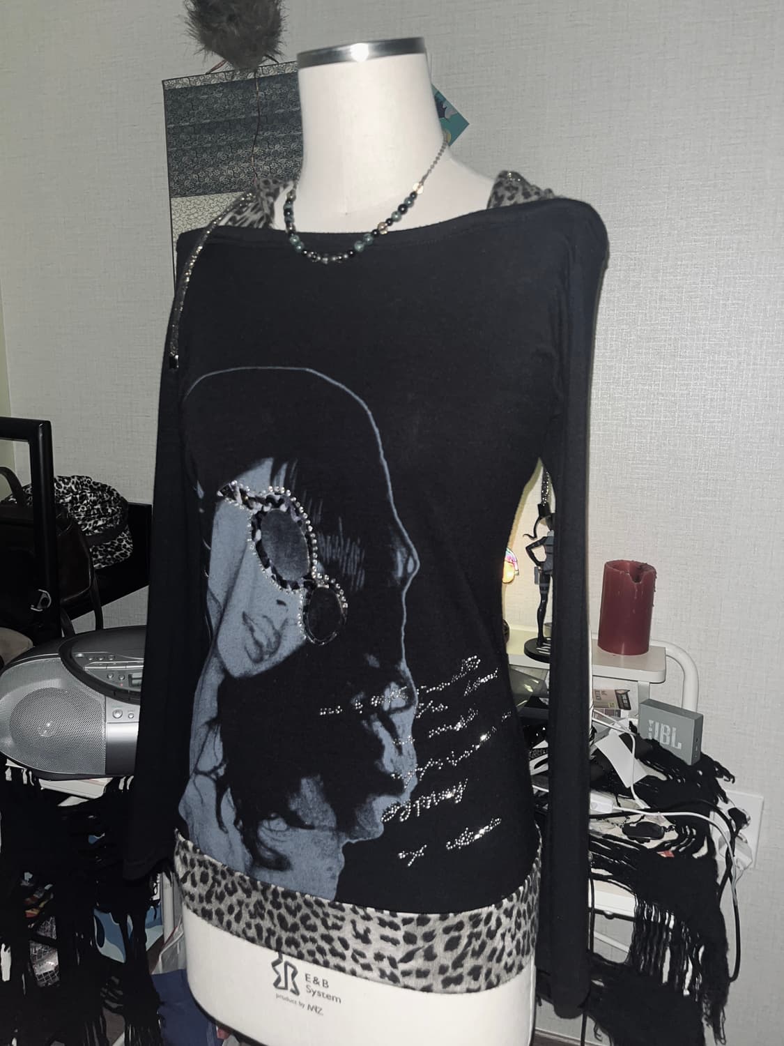 갸루 레오파드 오프숄더 후드 상품이미지1