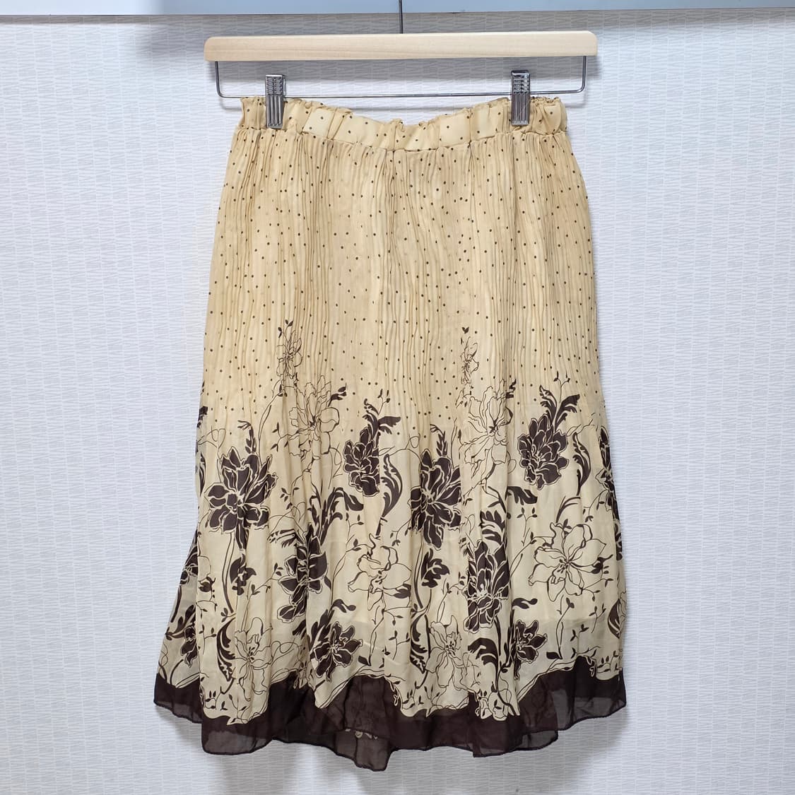 일본빈티지)보헤미안 모리걸 엑팜깔 로맨틱플라워 밴딩 도트 미디스커트 상품이미지1