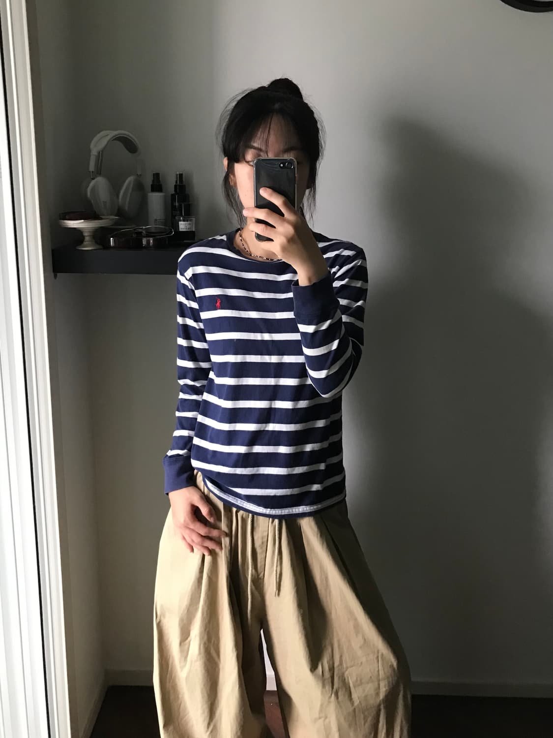 폴로 랄프로렌 포니 로고 네이비 스트라이프 긴팔 슬리브티 상품이미지1